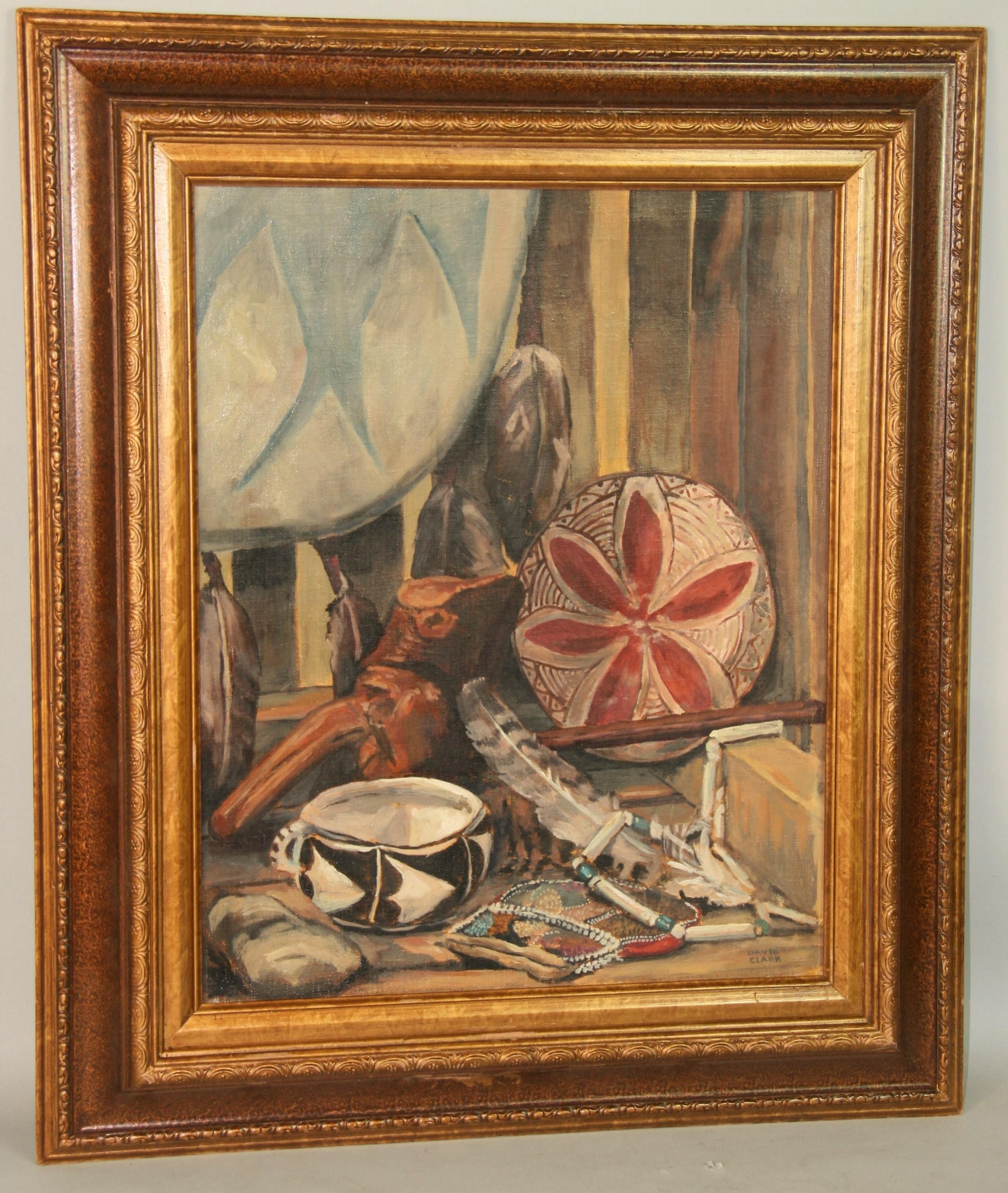 Unknown Still-Life Painting - Antique American Southwest Native Artifacts oil Painting 1940