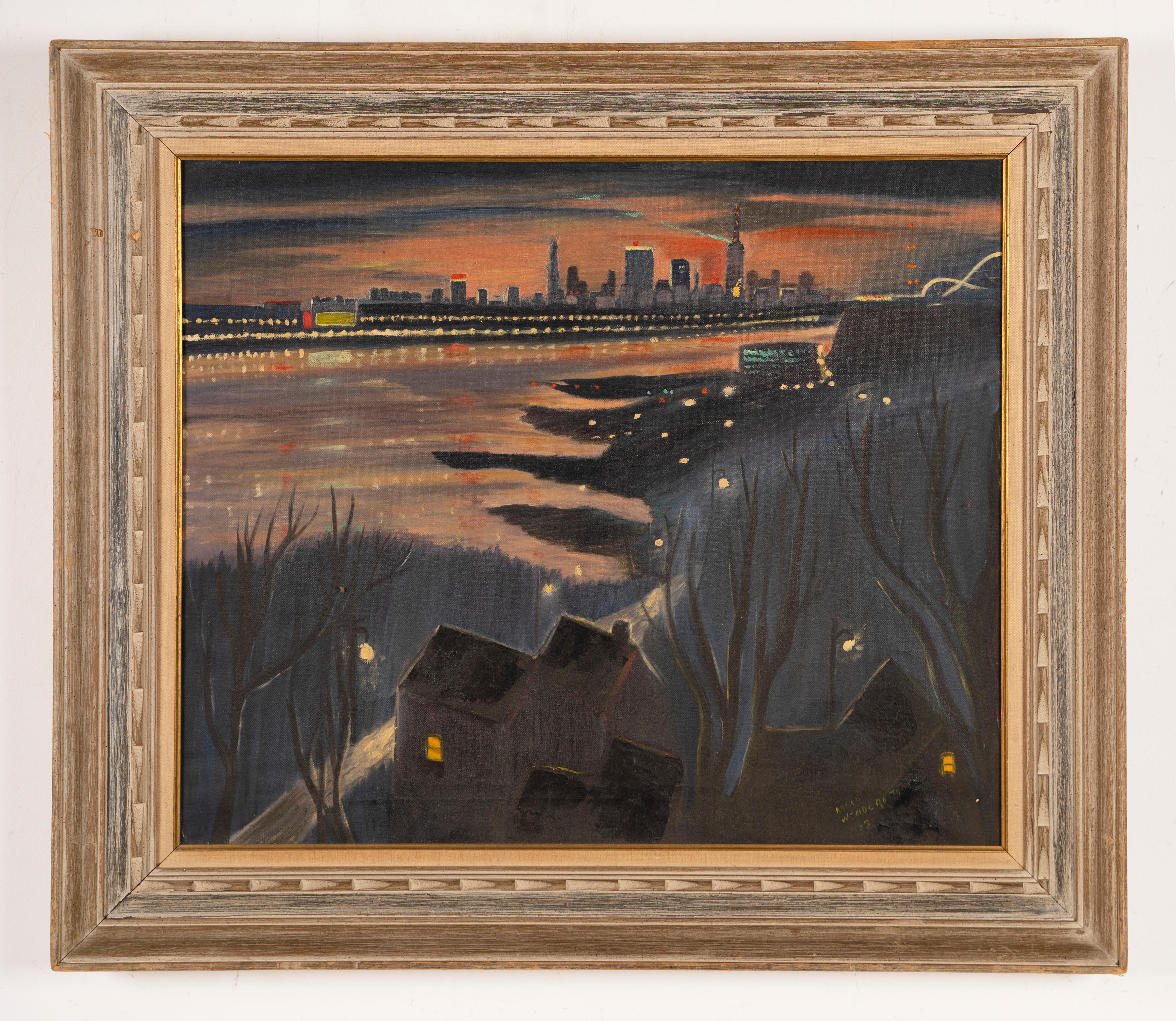 sunset cityscape painting