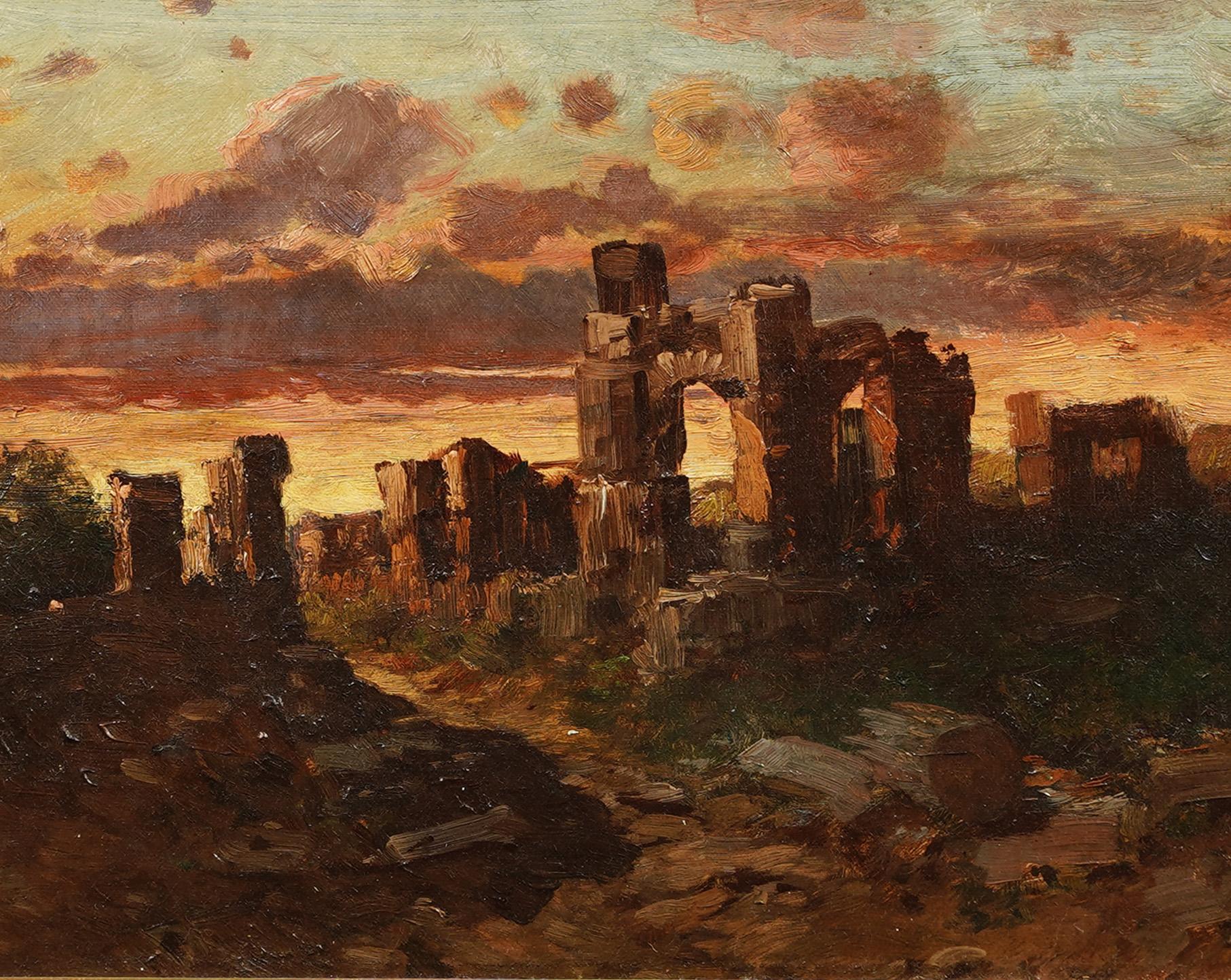 Antique American Sunset Landscape Hudson River School Framed Oil Painting For Sale 4