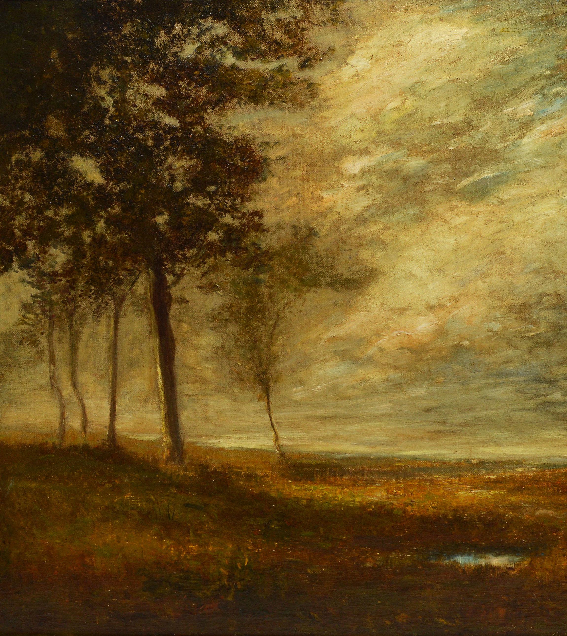 Antique American Tonalist Barbizon Landscape Oil Painting, 