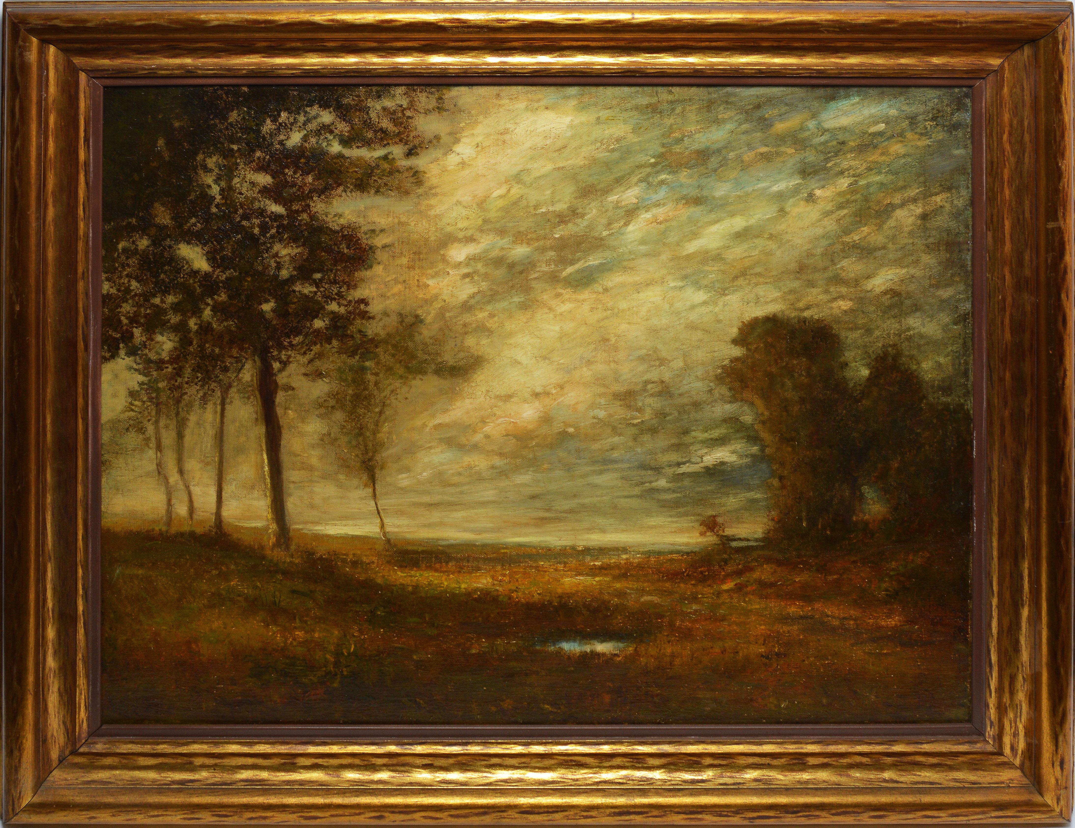 Unknown Landscape Painting - Antique American Tonalist Barbizon Landscape Oil Painting, "The Hidden Pond"