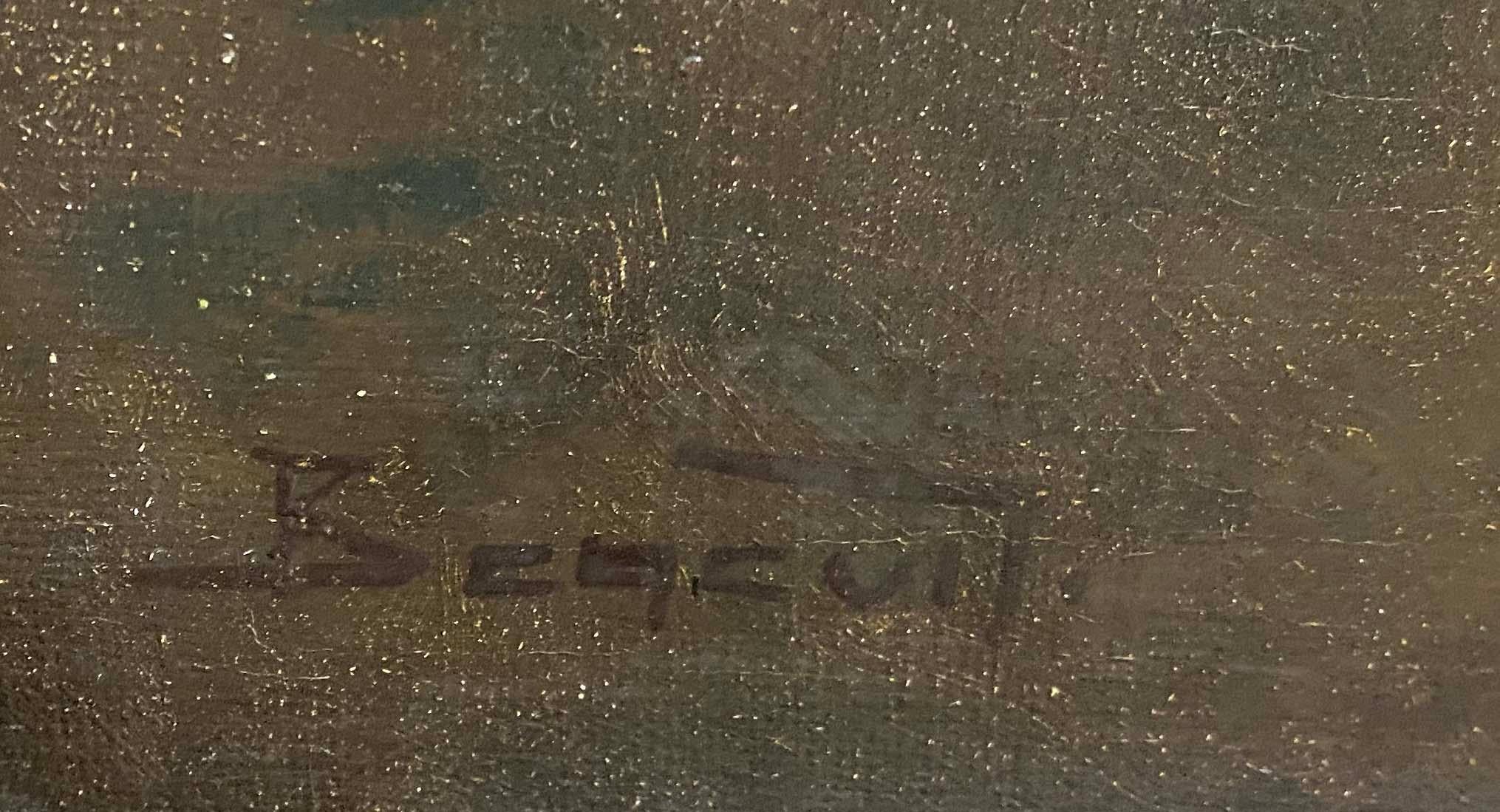 Peinture impressionniste américaine ancienne encadrée d'un blazing Sunset, signée en vente 1