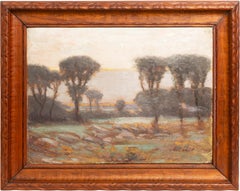Antique American Tonalist Sunset Landscape Framed Impressionist Sunset Painting