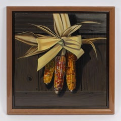 Antique American Trompe L'Oeil Corn Still Life Original Realist Oil Painting
