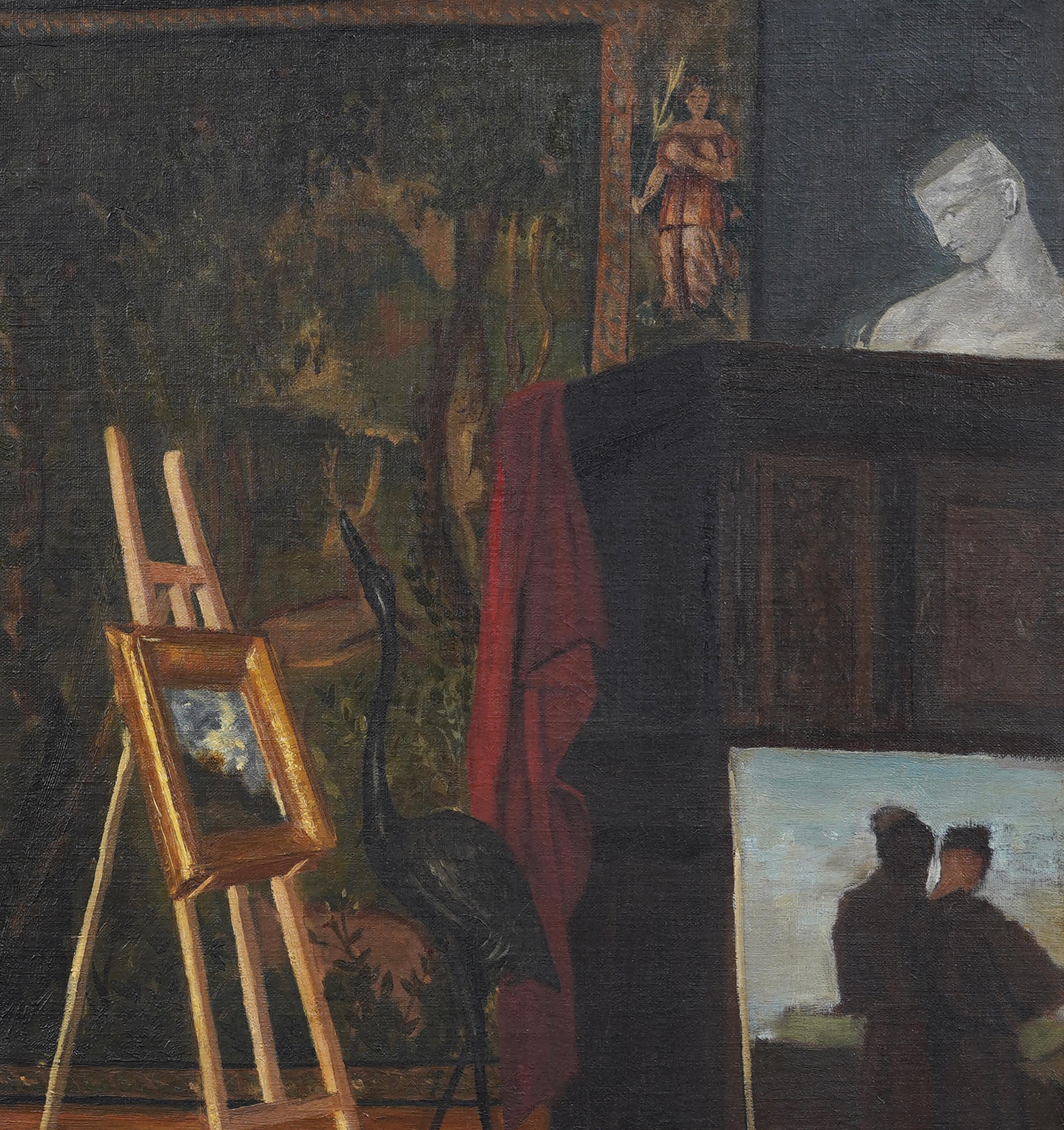 Antiguo cuadro al óleo americano Trompe L'Oil Interior Scene Finely Framed 19th C Oil Painting en venta 2