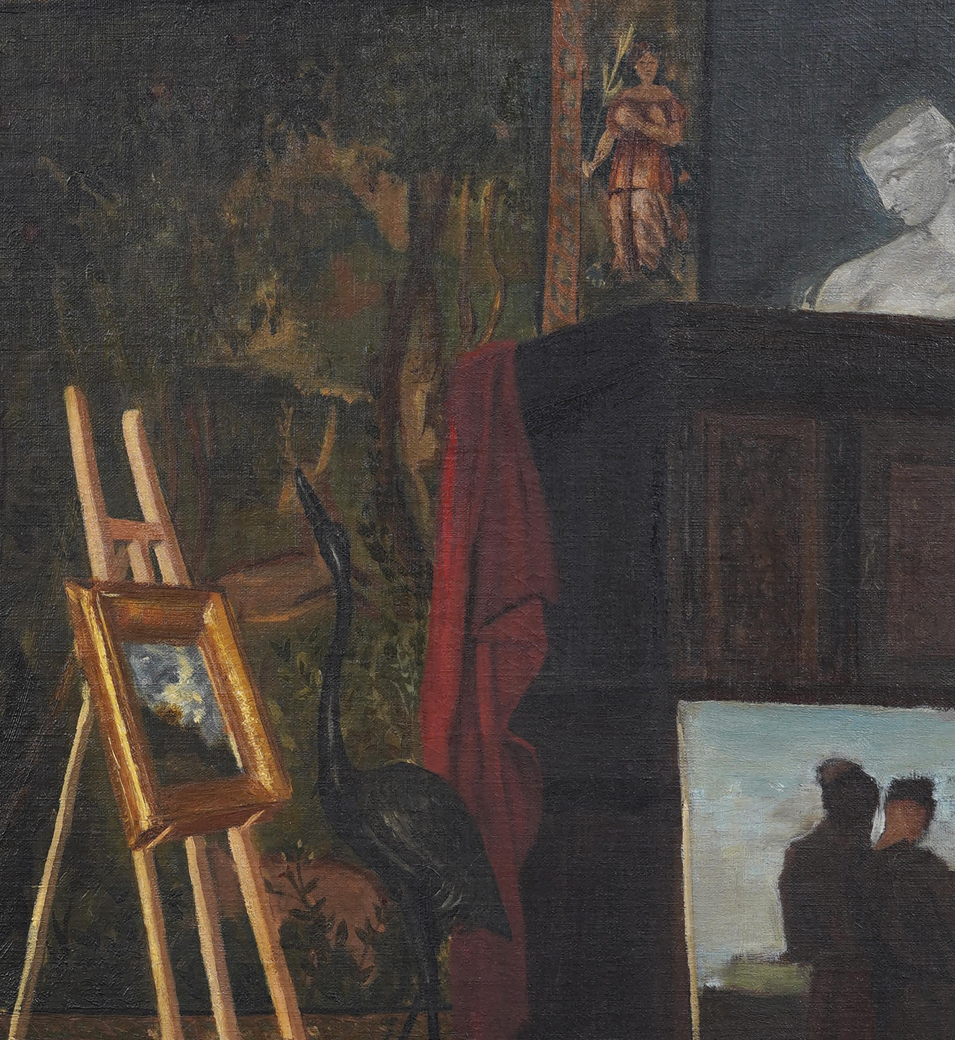 Antiguo cuadro al óleo americano Trompe L'Oil Interior Scene Finely Framed 19th C Oil Painting en venta 3