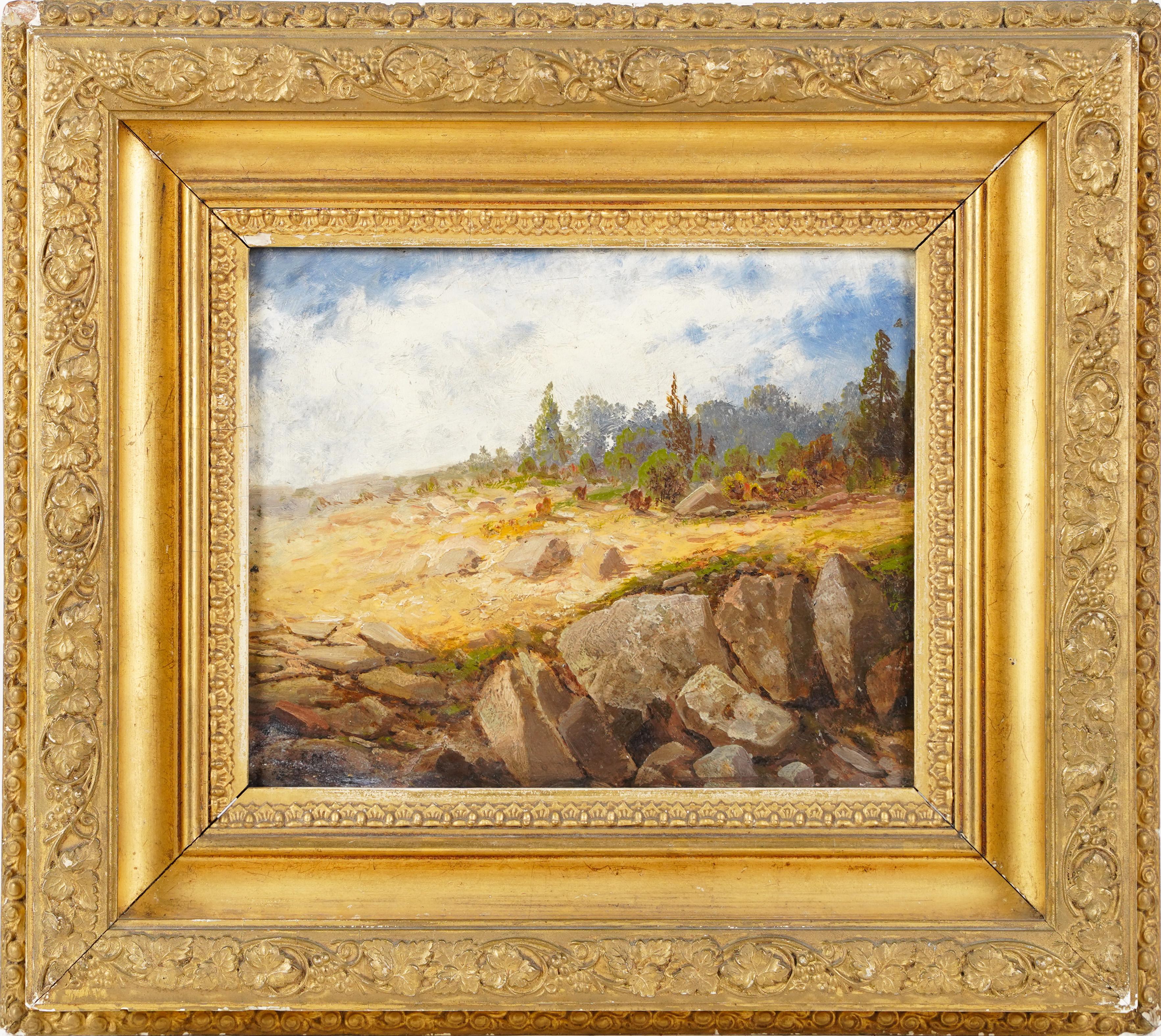 Antique American Western Hudson River School Western Landscape Oil Painting