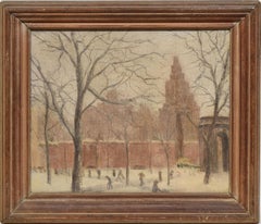 Antique American Winter Impressionist Ashcan Cityscape of Washington Square Park