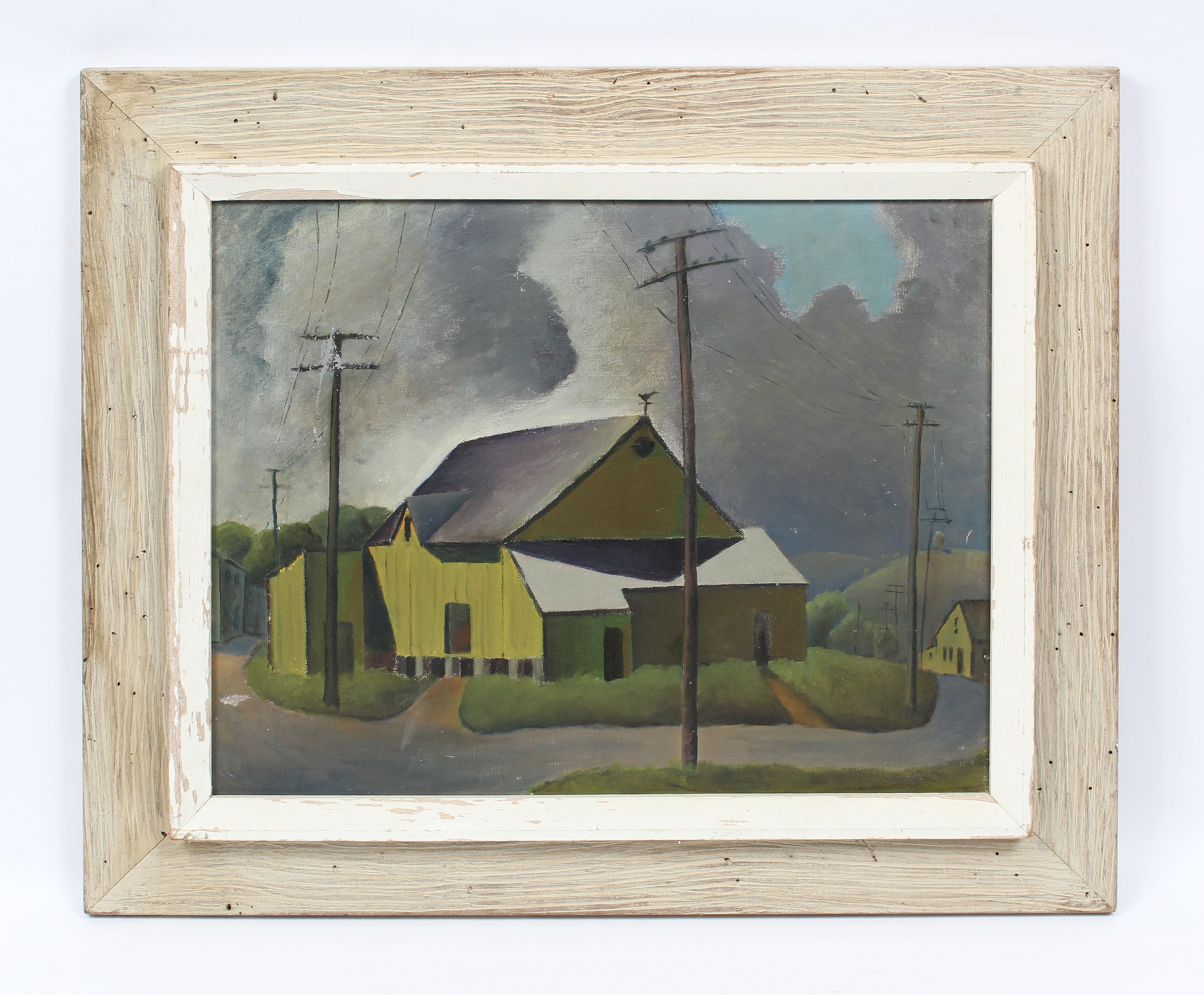 Antique American WPA Ashcan School Modernist Cityscape Regional NY Oil Painting - Gray Landscape Painting by Unknown