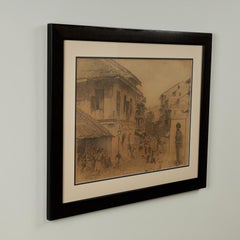 Antique Anglo Indian Drawing of Bombay in 1875