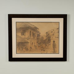 Antique Anglo Indian Drawing of Bombay in 1875