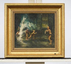 Antique Ashcan School Modernist New York Street Scene Rare "Fire Hydrant Pool"