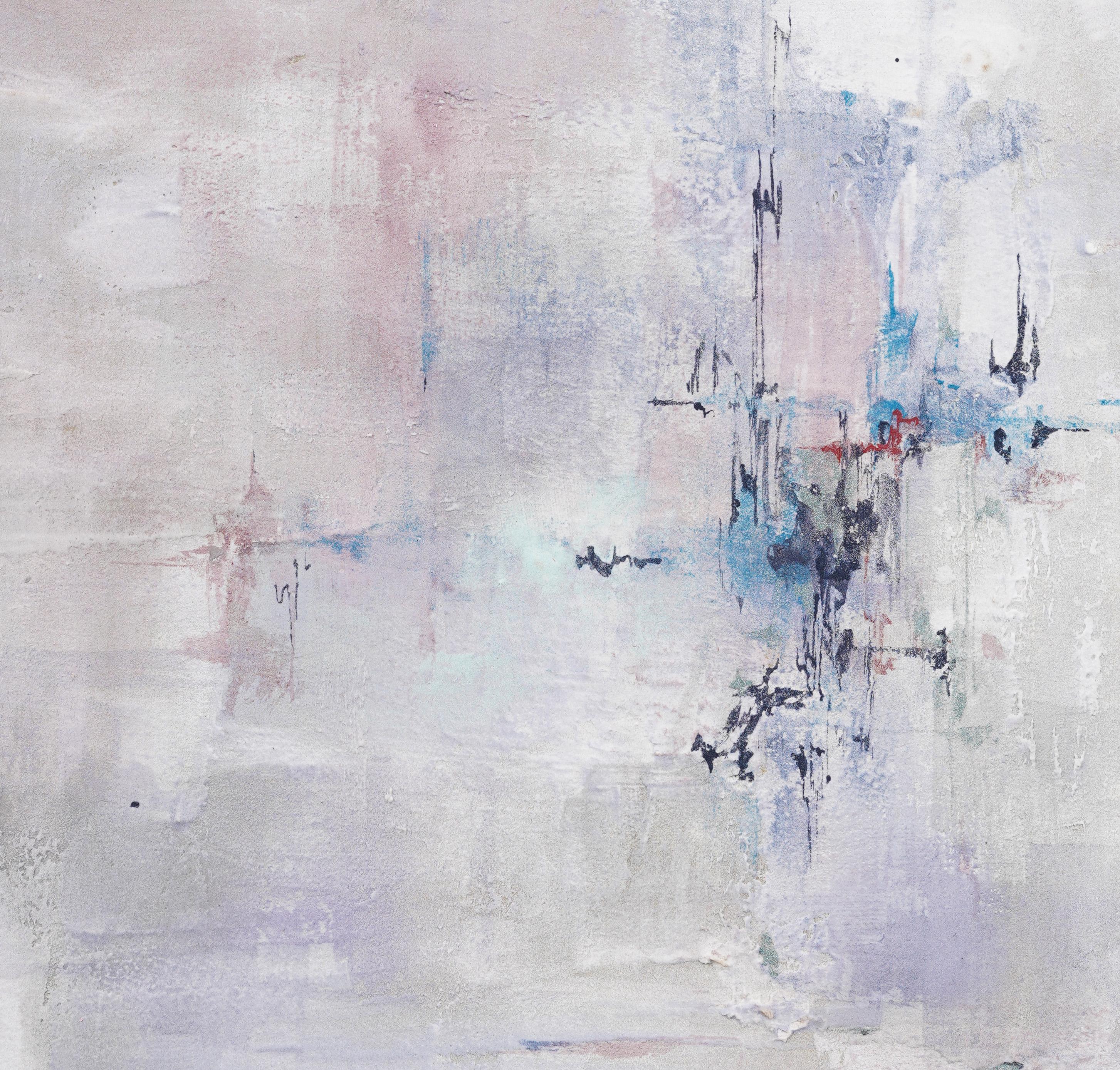 Antico dipinto ad olio asiatico modernista astratto firmato originale minimalista - Abstract Painting Grigio di Unknown