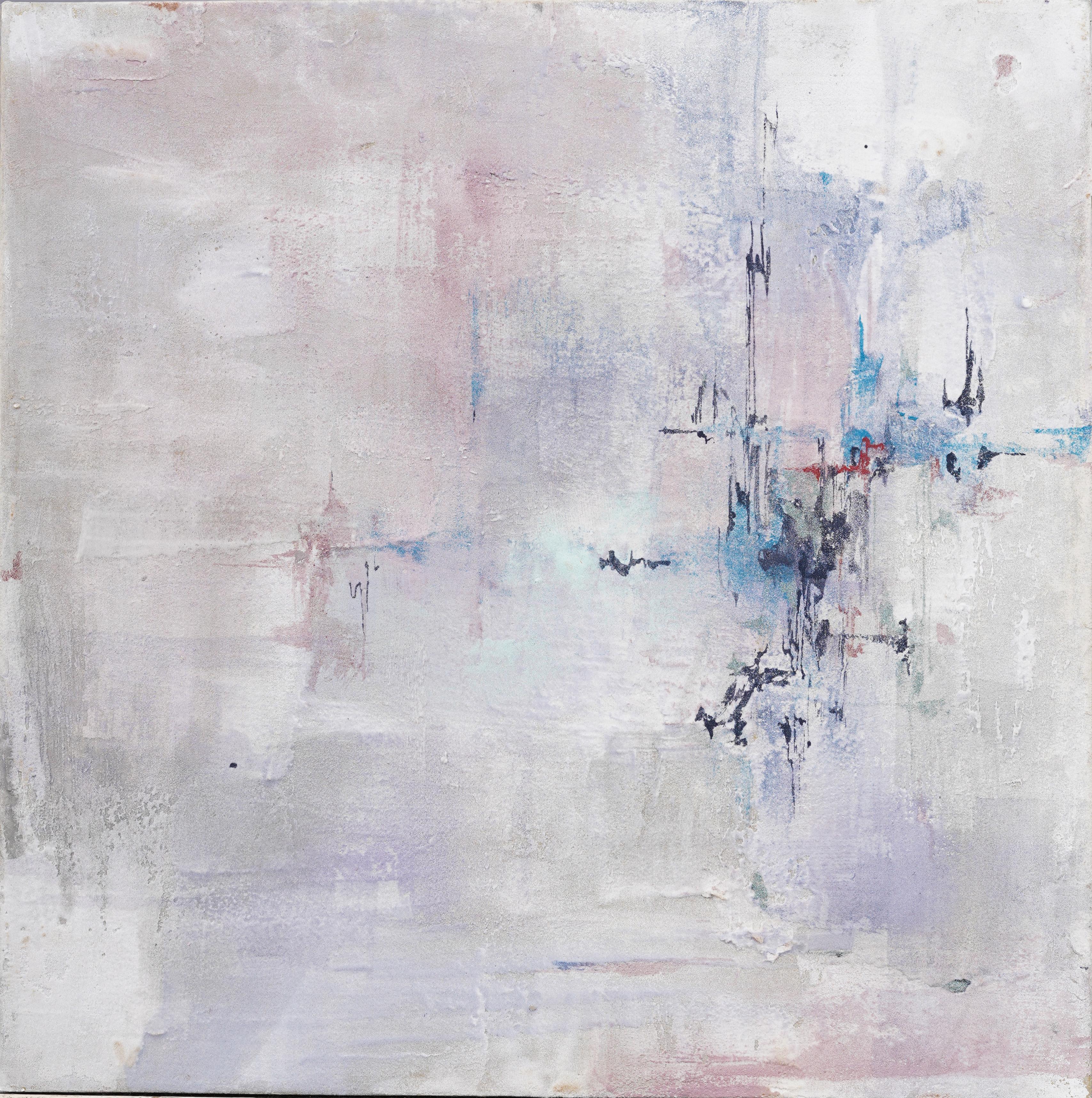 Abstract Painting di Unknown - Antico dipinto ad olio asiatico modernista astratto firmato originale minimalista
