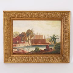 Antique British Colonial Oil Painting on Canvas of an Indian Palace