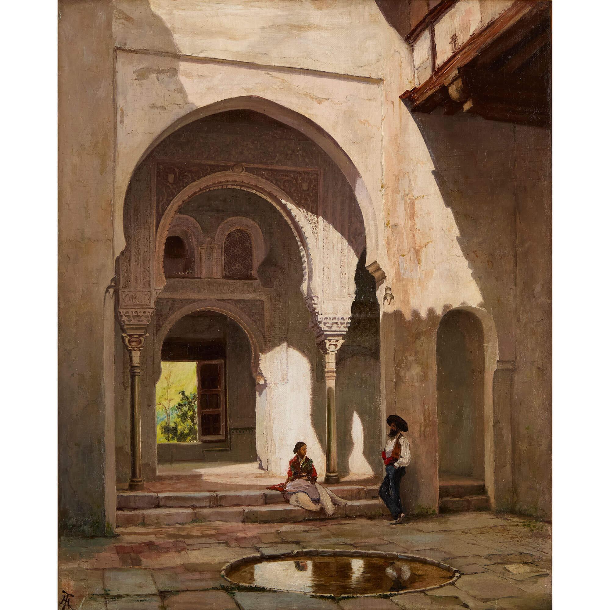 Antique British Oil Painting of the Alhambra di Thompson - Interior Painting Marrone di Unknown