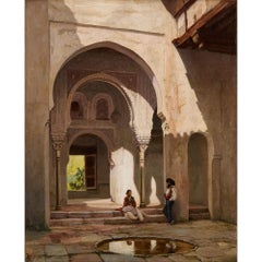 Antique British Oil Painting of the Alhambra by Thompson