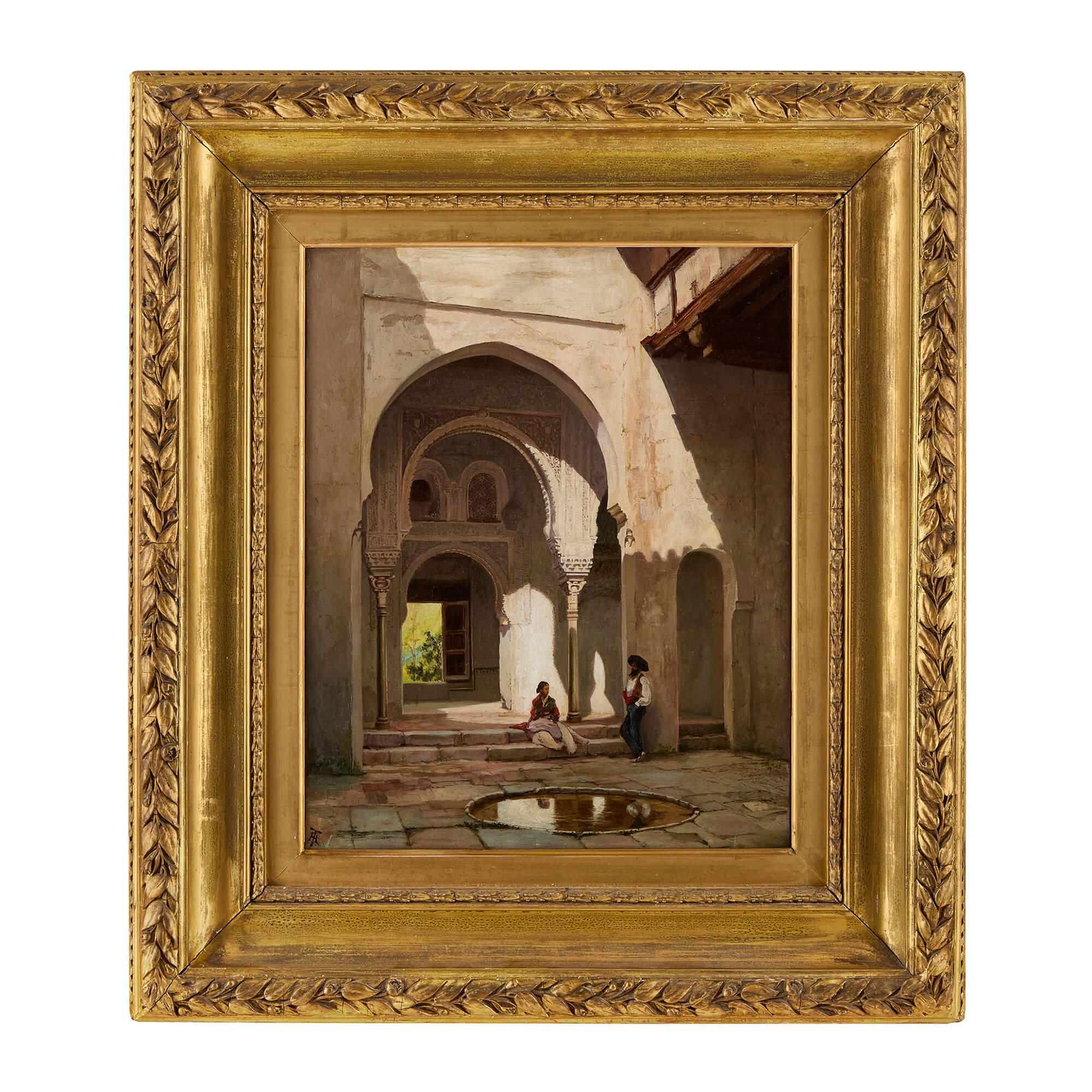 Interior Painting di Unknown - Antique British Oil Painting of the Alhambra di Thompson