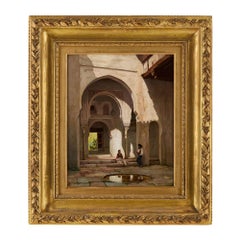Antique peinture à l'huile britannique de l'Alhambra par Thompson