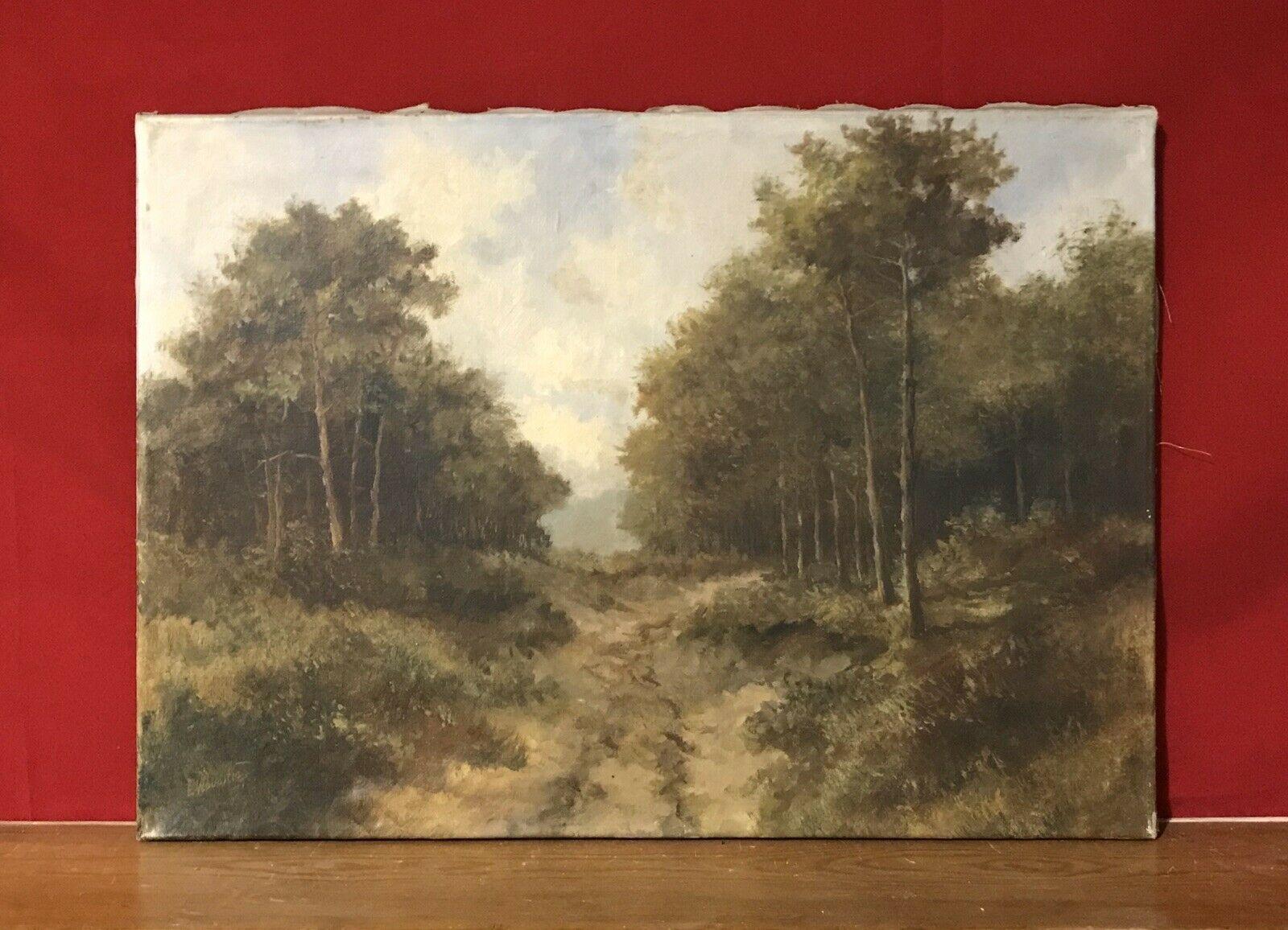 ANTIQUE BRITISH OIL PAINTING - RURAL COUNTRY LANE LANDSCAPE - SIGNED - Painting by Unknown