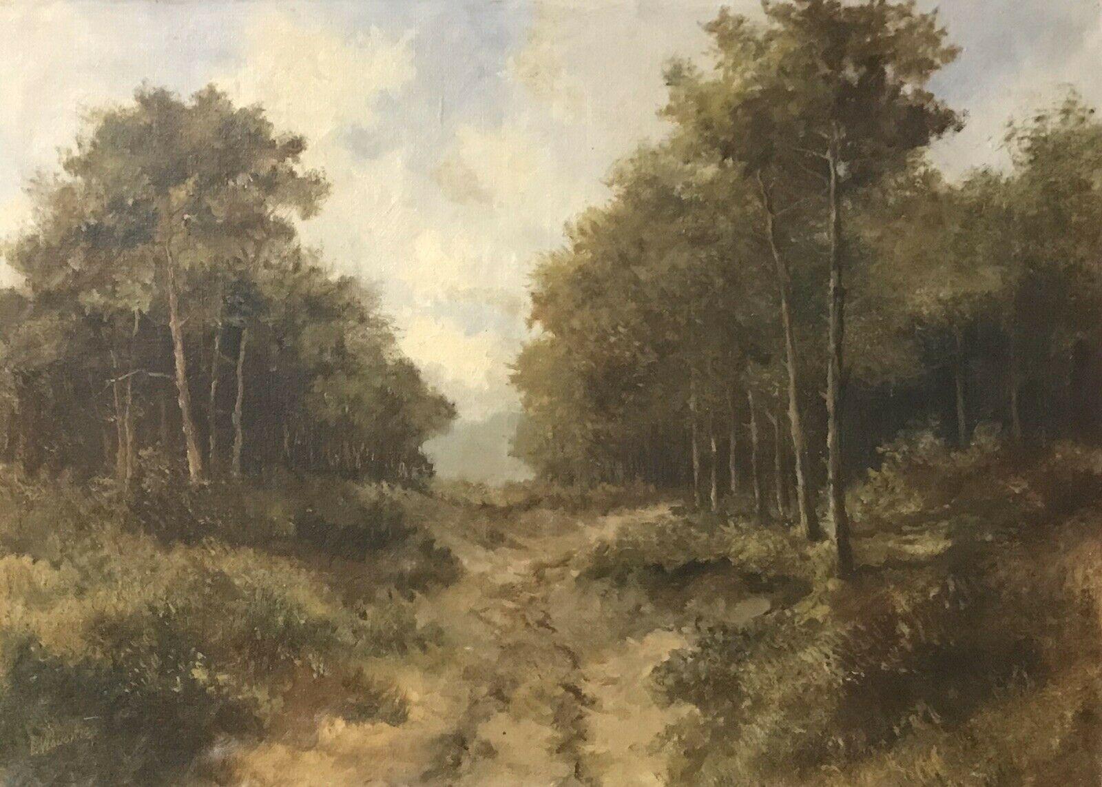 Unknown Figurative Painting - ANTIQUE BRITISH OIL PAINTING - RURAL COUNTRY LANE LANDSCAPE - SIGNED