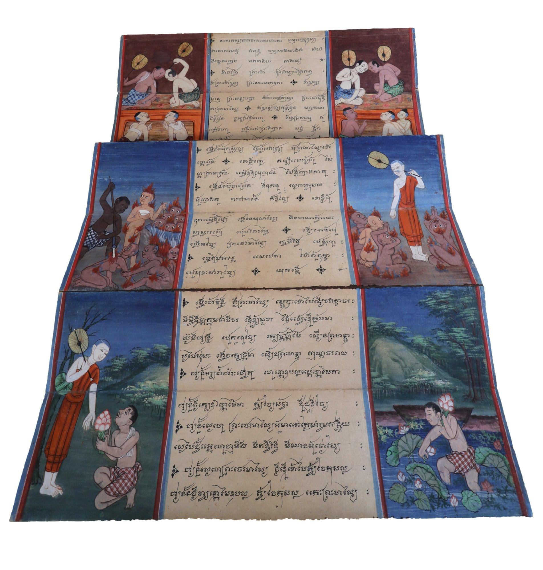 Antique Buddhist Thai Phra Malai illustrated Manuscript , 19th Century For Sale 2