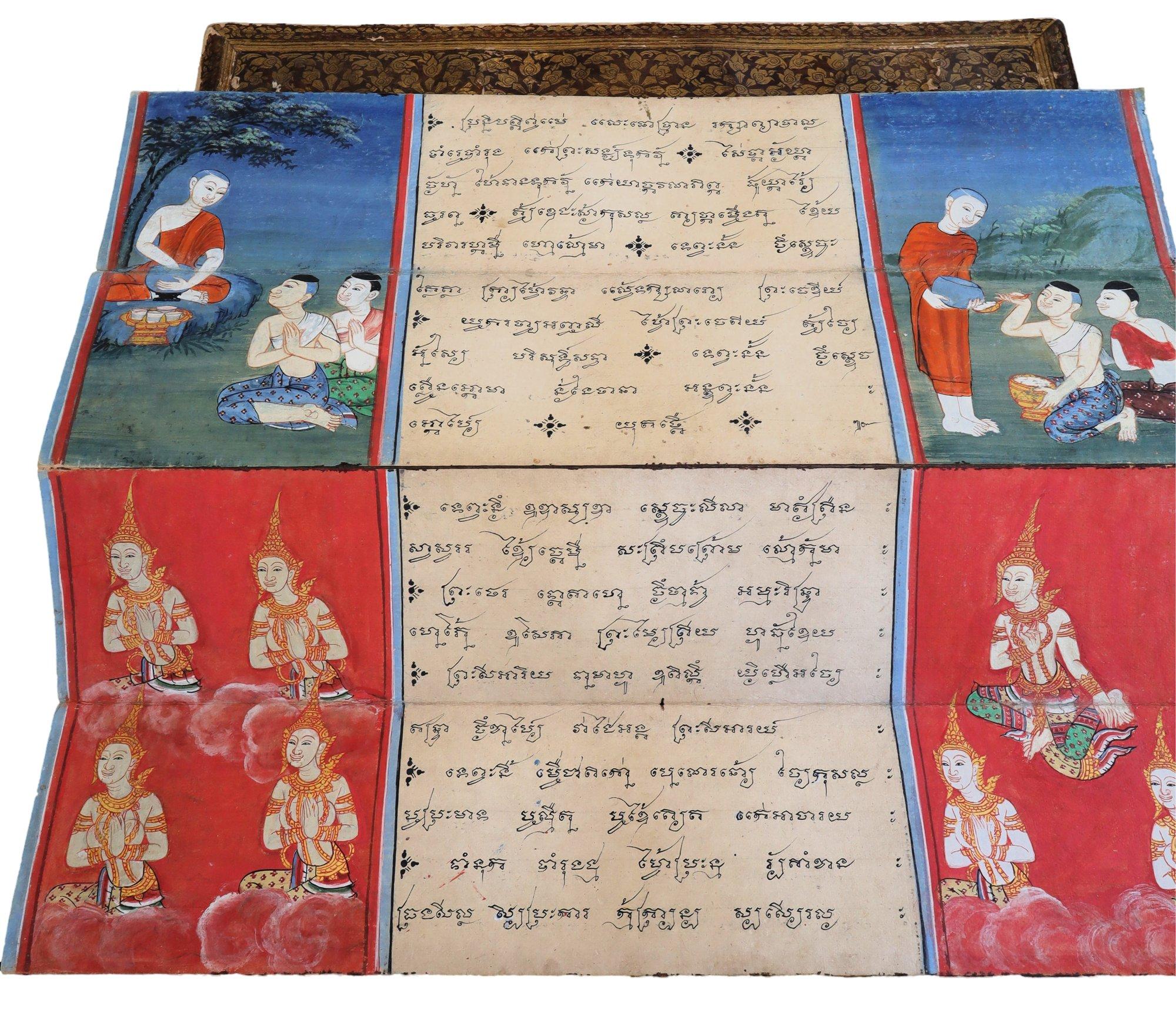 Antike buddhistische thailändische Phra Malai- Manuscript, illustrierte Manuscript, 19. Jahrhundert – Painting von Unknown