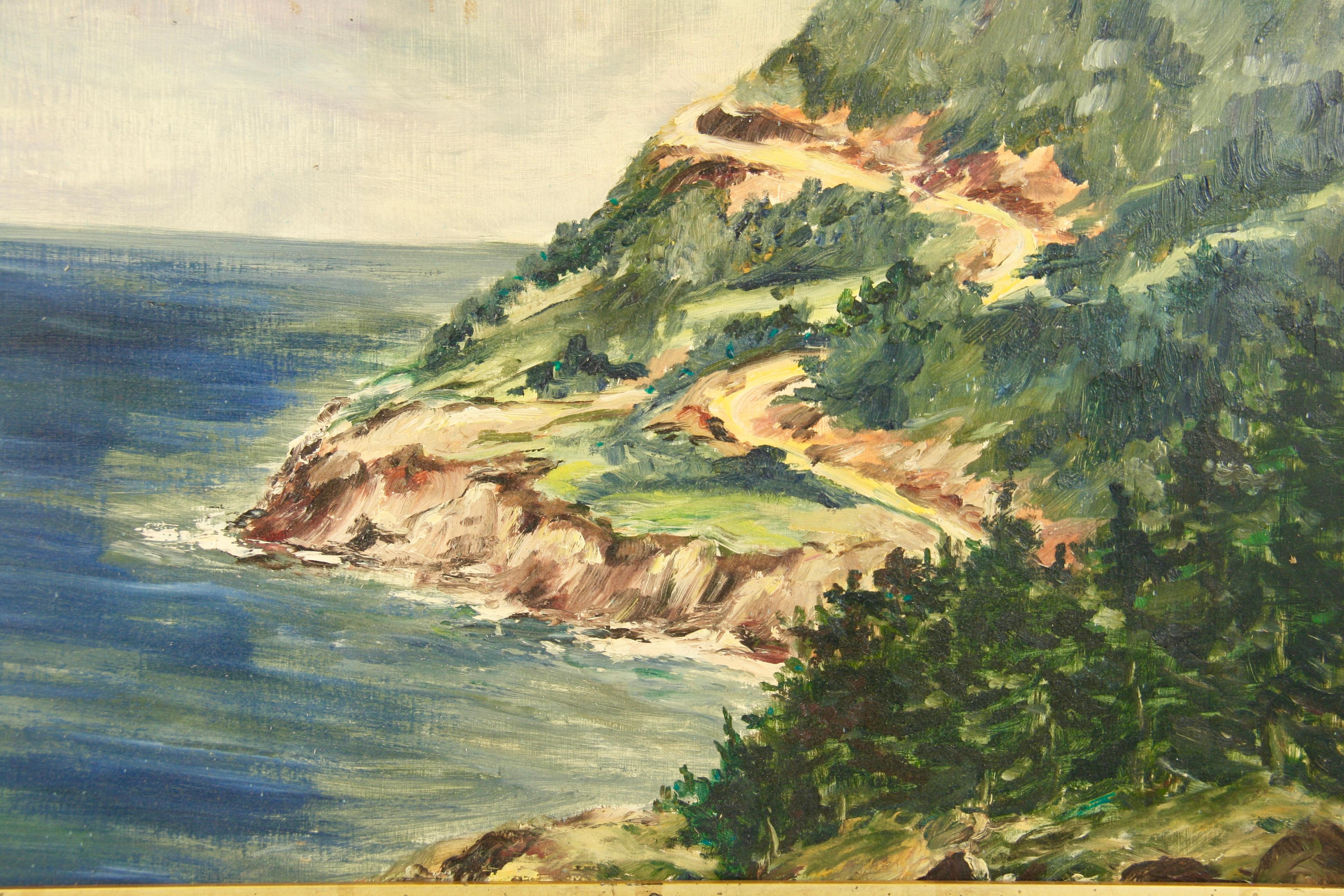 Antique California Coastal Seascape Landscape  Painting circa 1940 For Sale 1