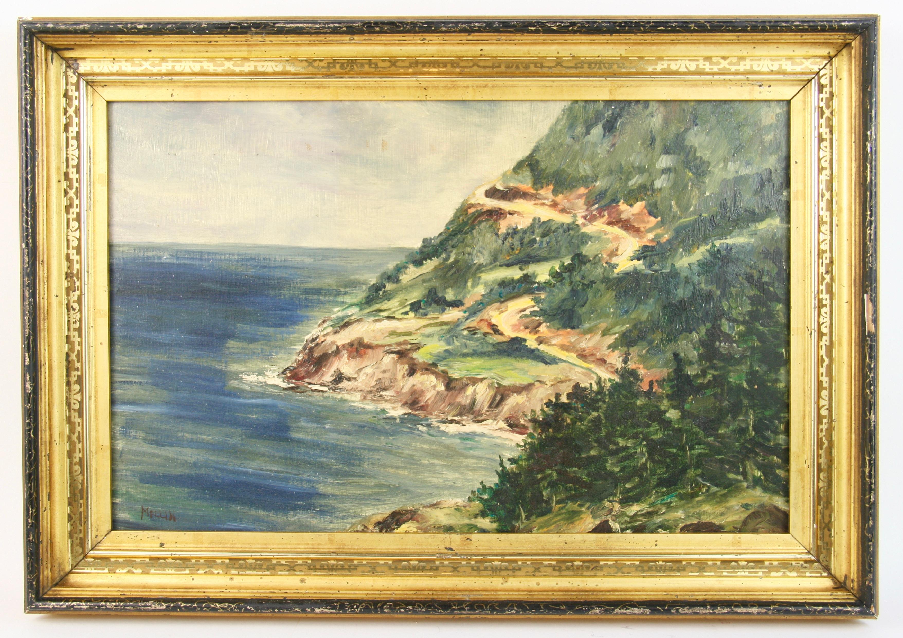 Antique California Coastal Seascape Landscape  Painting circa 1940 For Sale 3