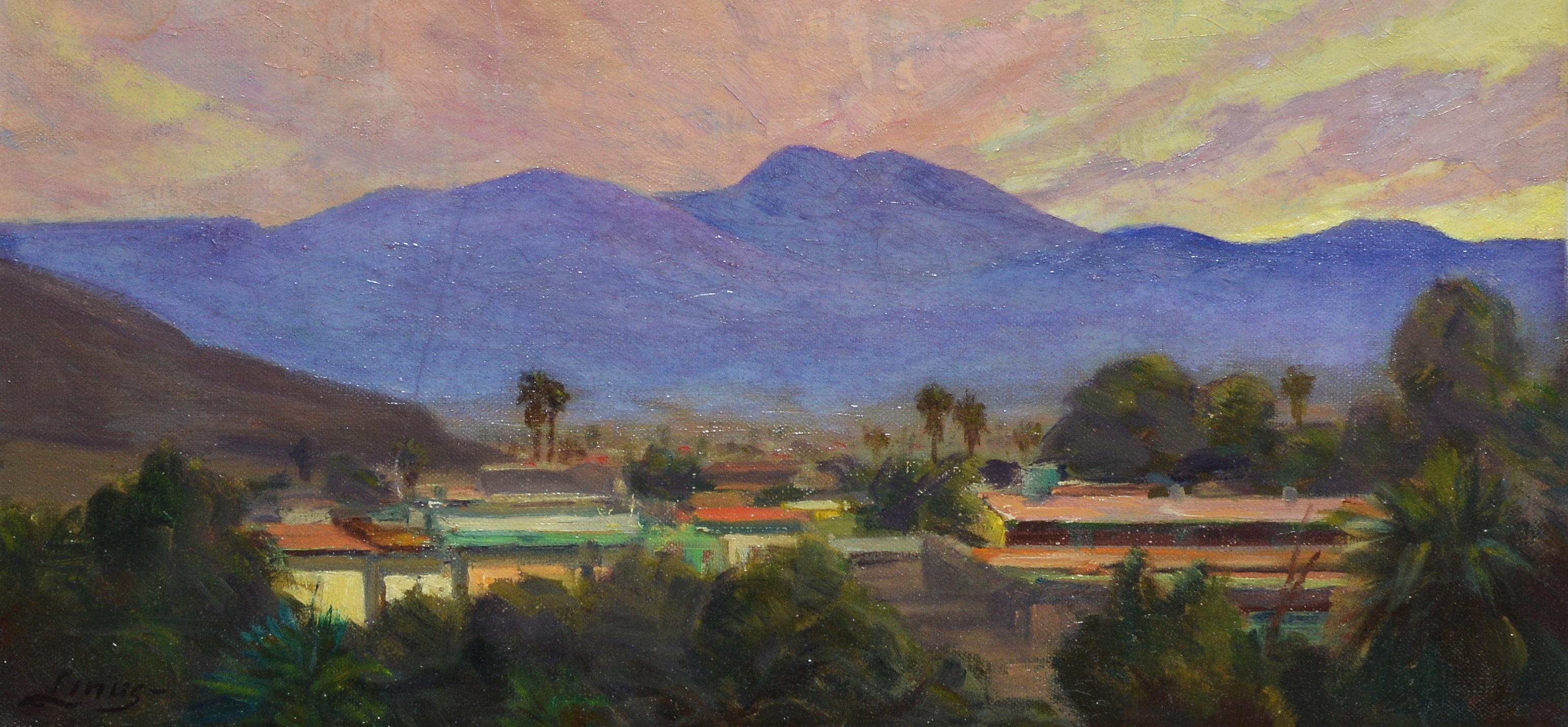 Antique California Desert Valley Sunset Oil Painting by Axel Linus 1