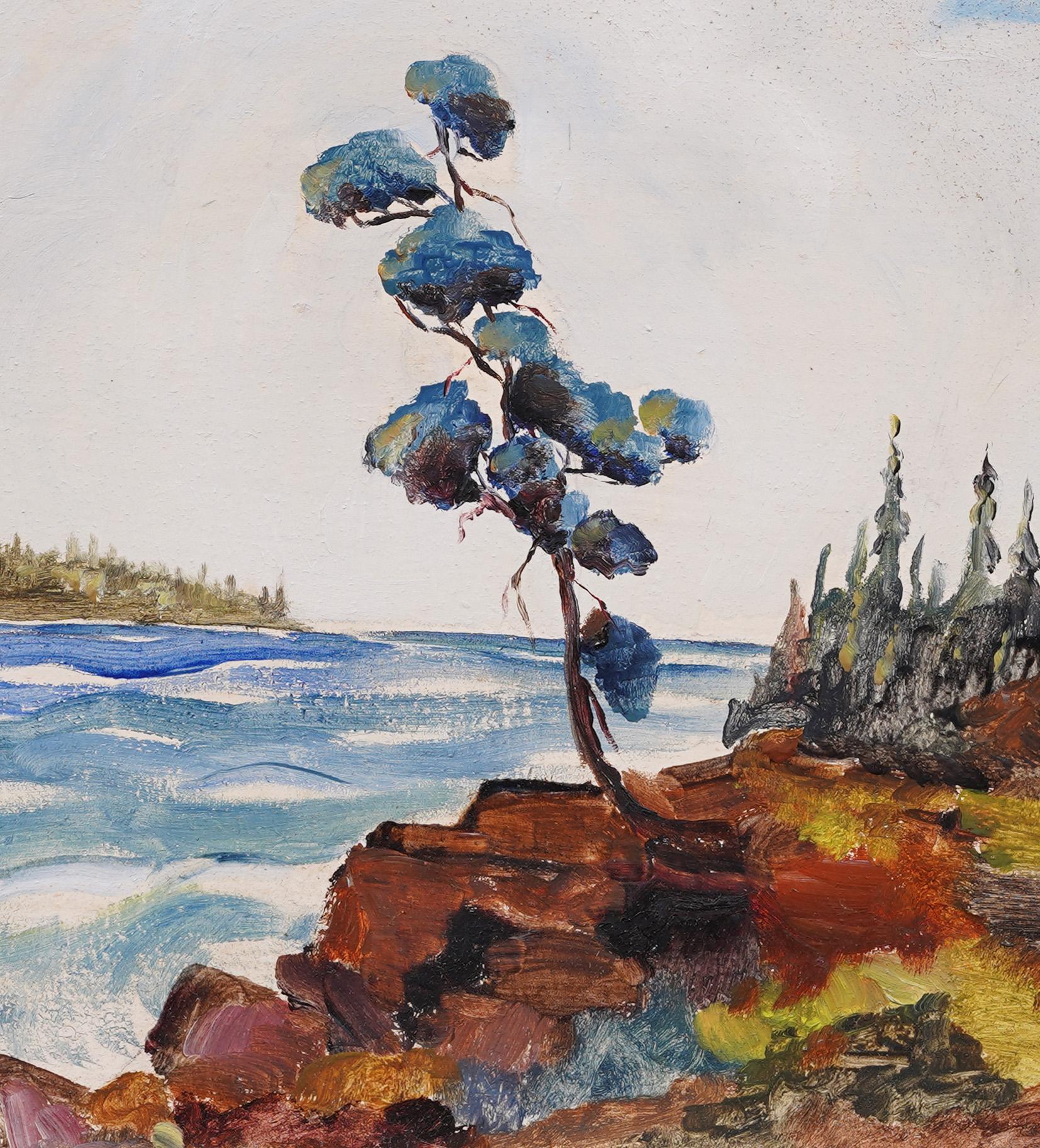 Antico dipinto a olio di paesaggio modernista canadese. Olio su tavola. Incorniciato. Misura 15 x 17 pollici in totale e 10 x 12 solo per il dipinto.