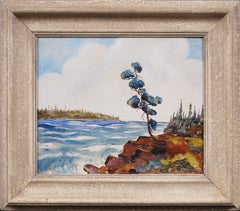 Antique Canadian Modernist Framed Lake Landscape Rare Original Oil Painting