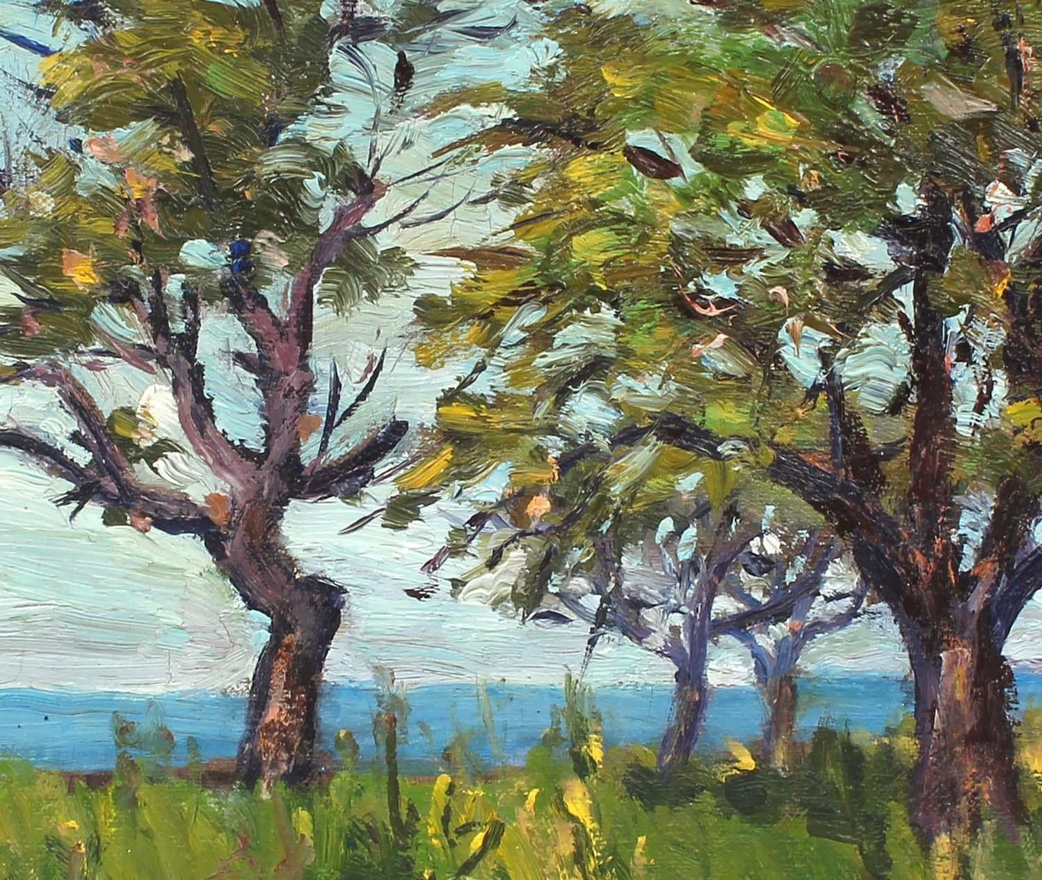 Antico dipinto a olio modernista canadese Hamilton Bright con cornice blu e verde del 20° secolo - Painting Impressionismo di Unknown