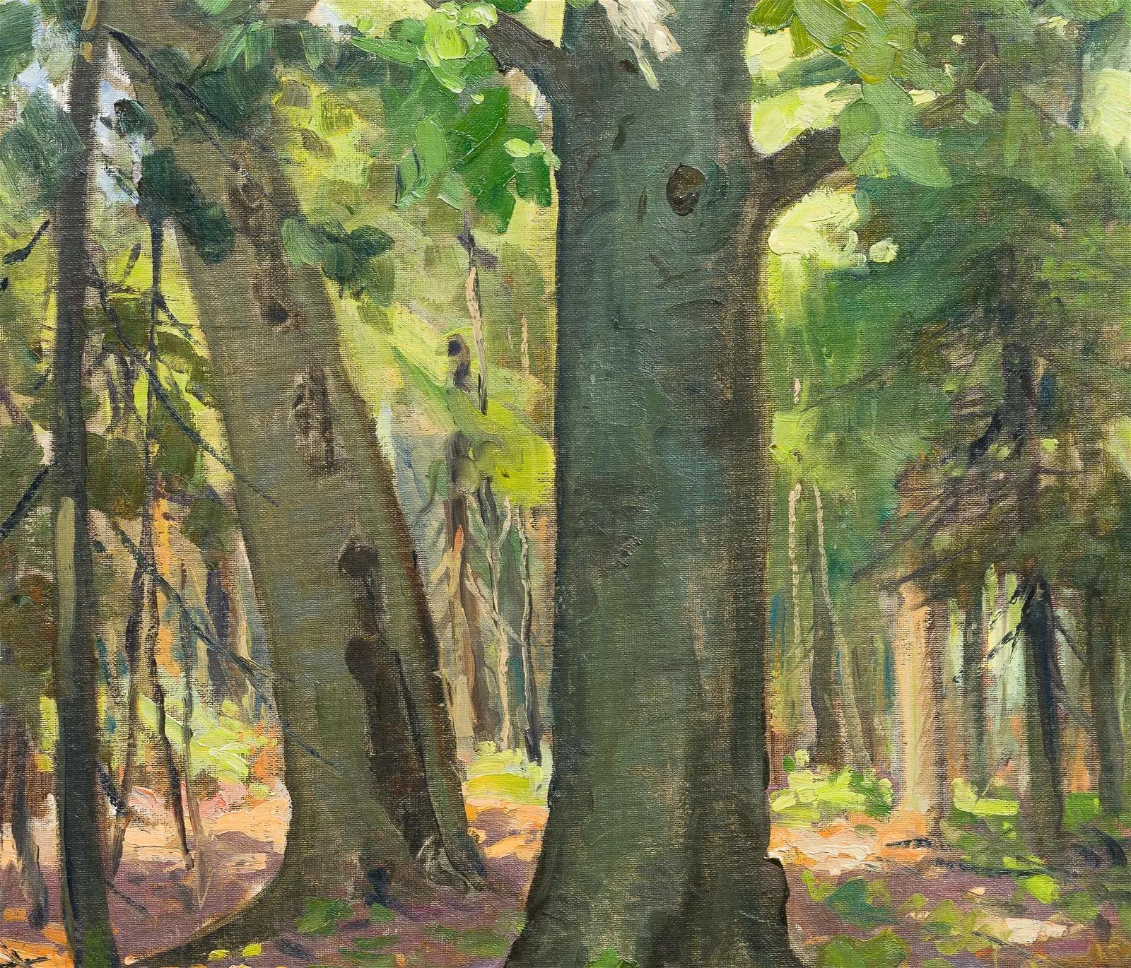Antique Canadian Signed Impressionist Forest Interior Framed Oil Painting For Sale 1