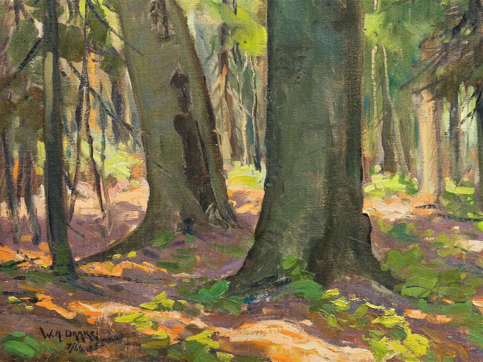 Ancienne peinture à l'huile impressionniste canadienne signée Impressionniste Forest Interior Framed en vente 1