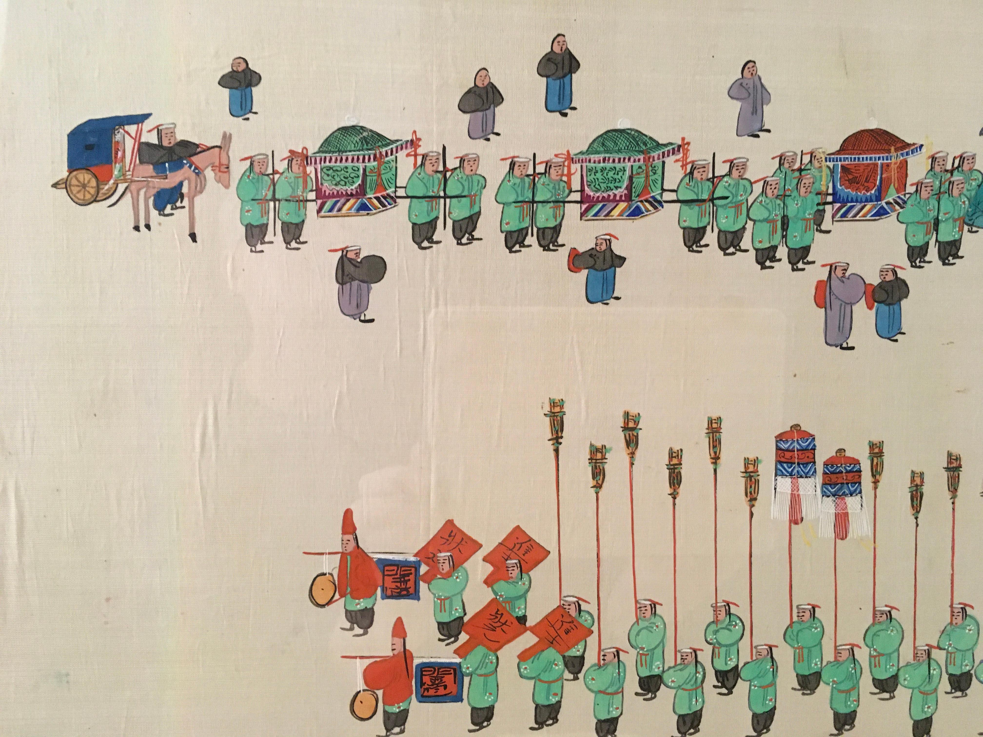 'Antique Chinese Ceremonial Procession, ' by Unknown, Watercolor on Silk Painting 1