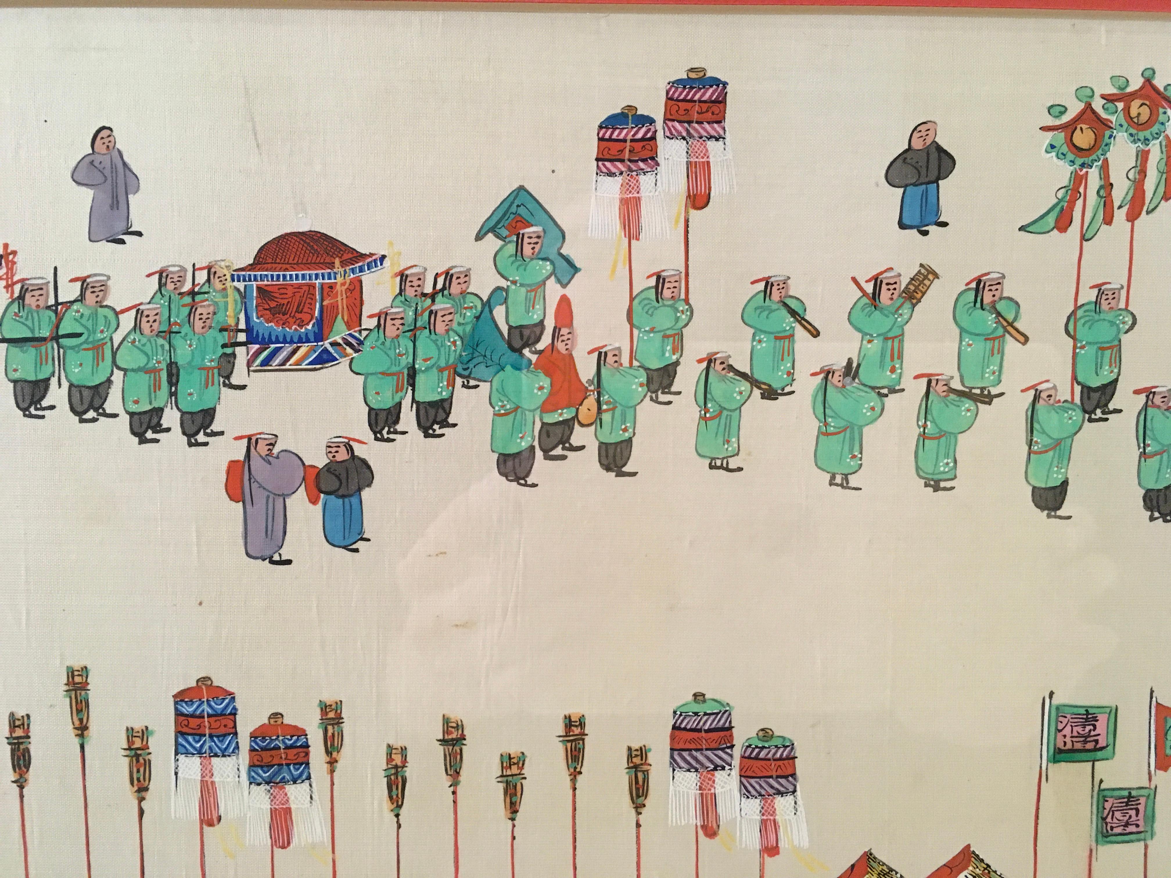 'Antique Chinese Ceremonial Procession, ' by Unknown, Watercolor on Silk Painting 2