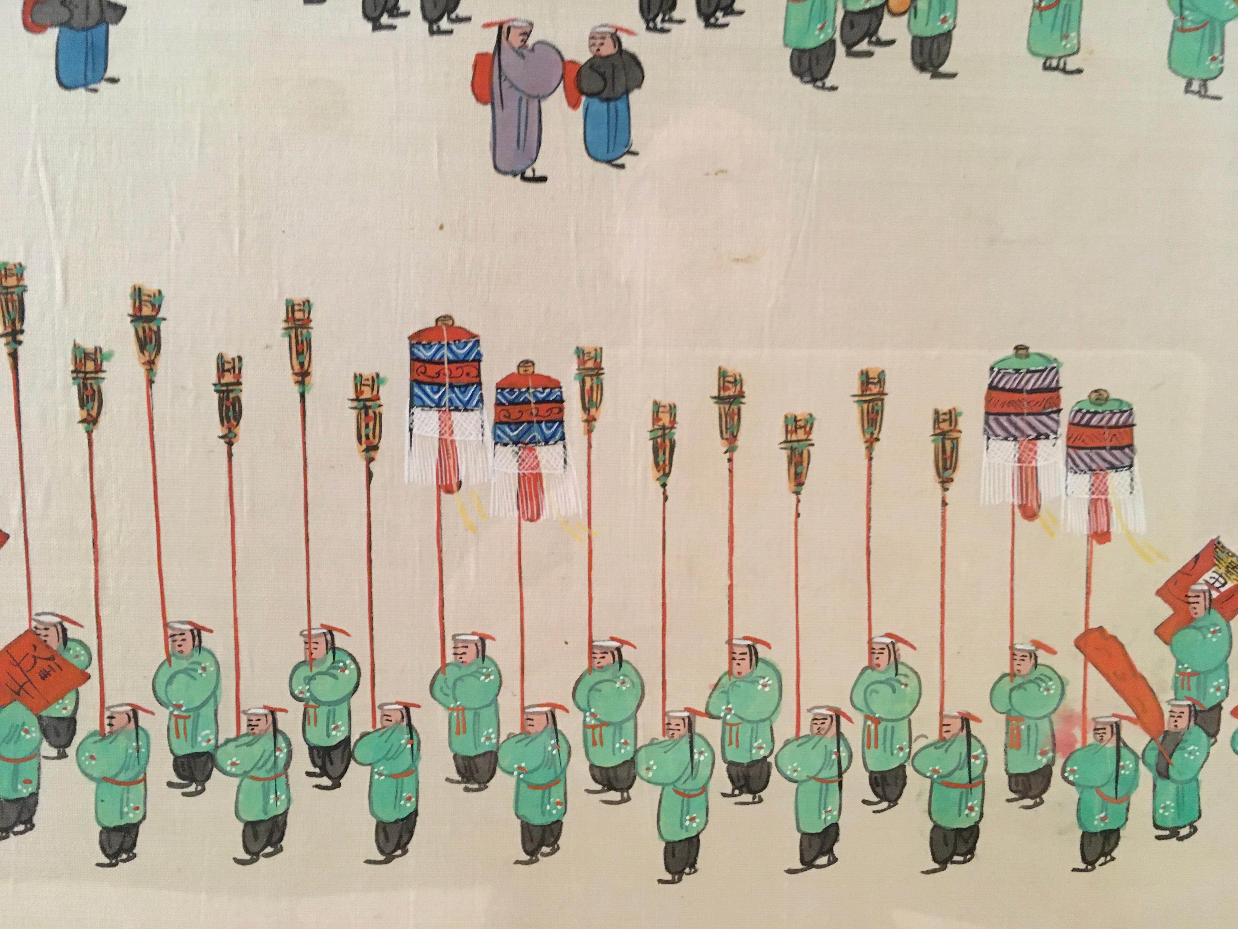 'Antique Chinese Ceremonial Procession, ' by Unknown, Watercolor on Silk Painting 3