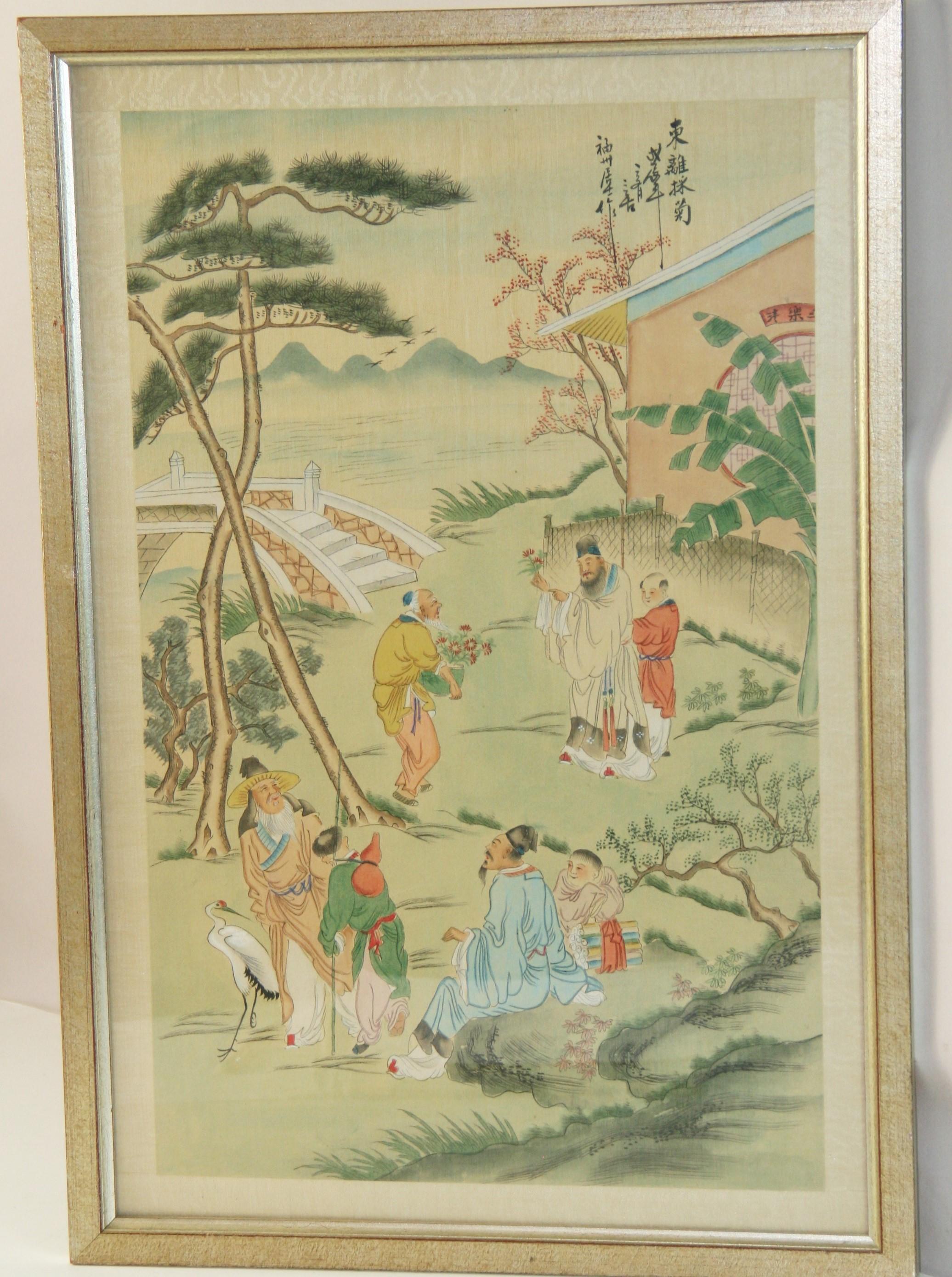 Antike chinesische Landschaftsmalerei mit Figuren, Aquarell und Tusche, 1920er Jahre