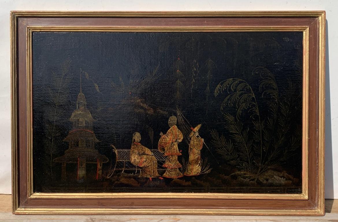 Antique Chinese painter - 18th century figure painting - Landscape Pagoda - Painting by Unknown