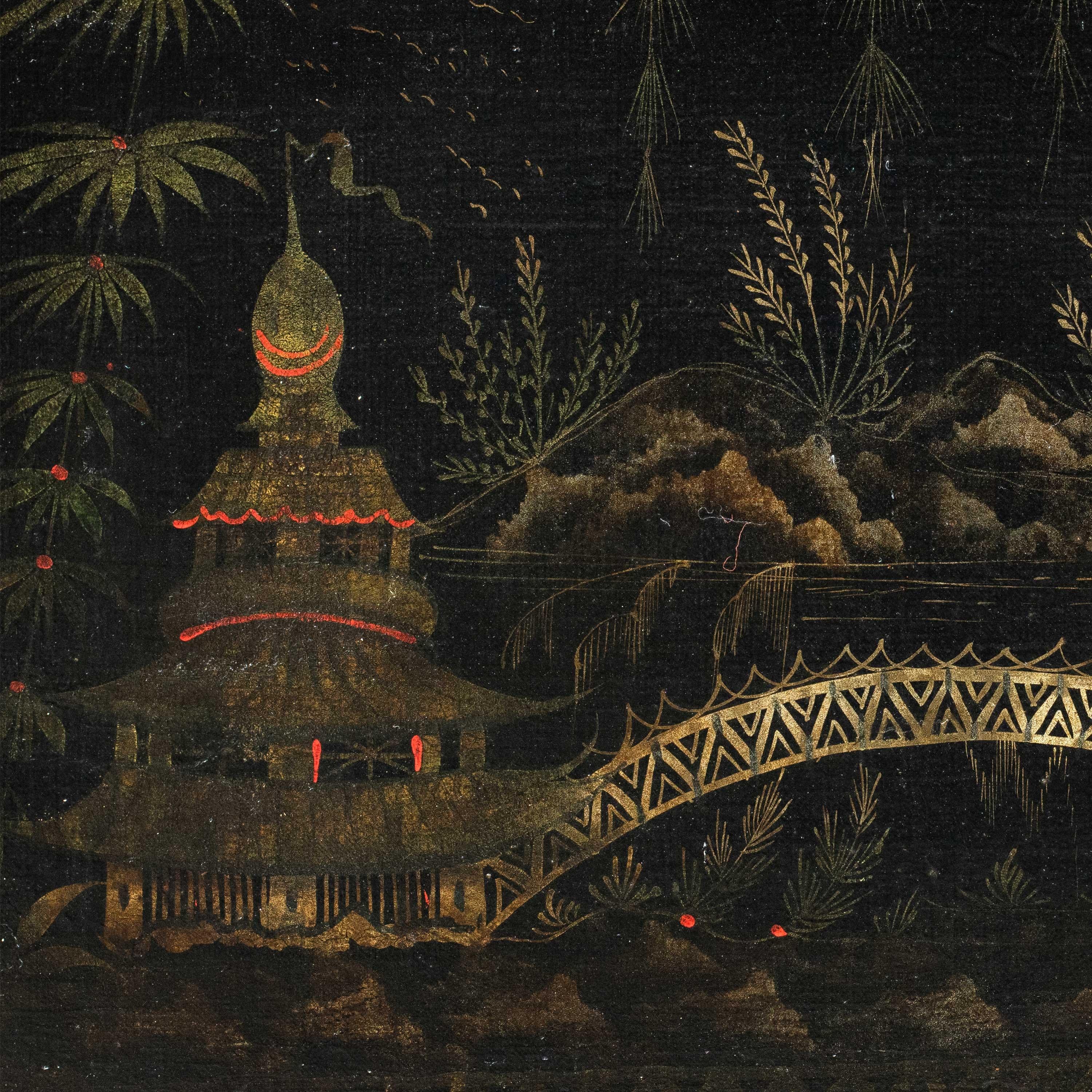 Peintre chinois ancien - peinture de figures du XVIIIe siècle - Paysage Pagode - Painting de Unknown