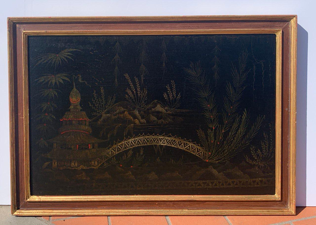 Peintre chinois ancien - peinture de figures du XVIIIe siècle - Paysage Pagode - Rococo Painting par Unknown