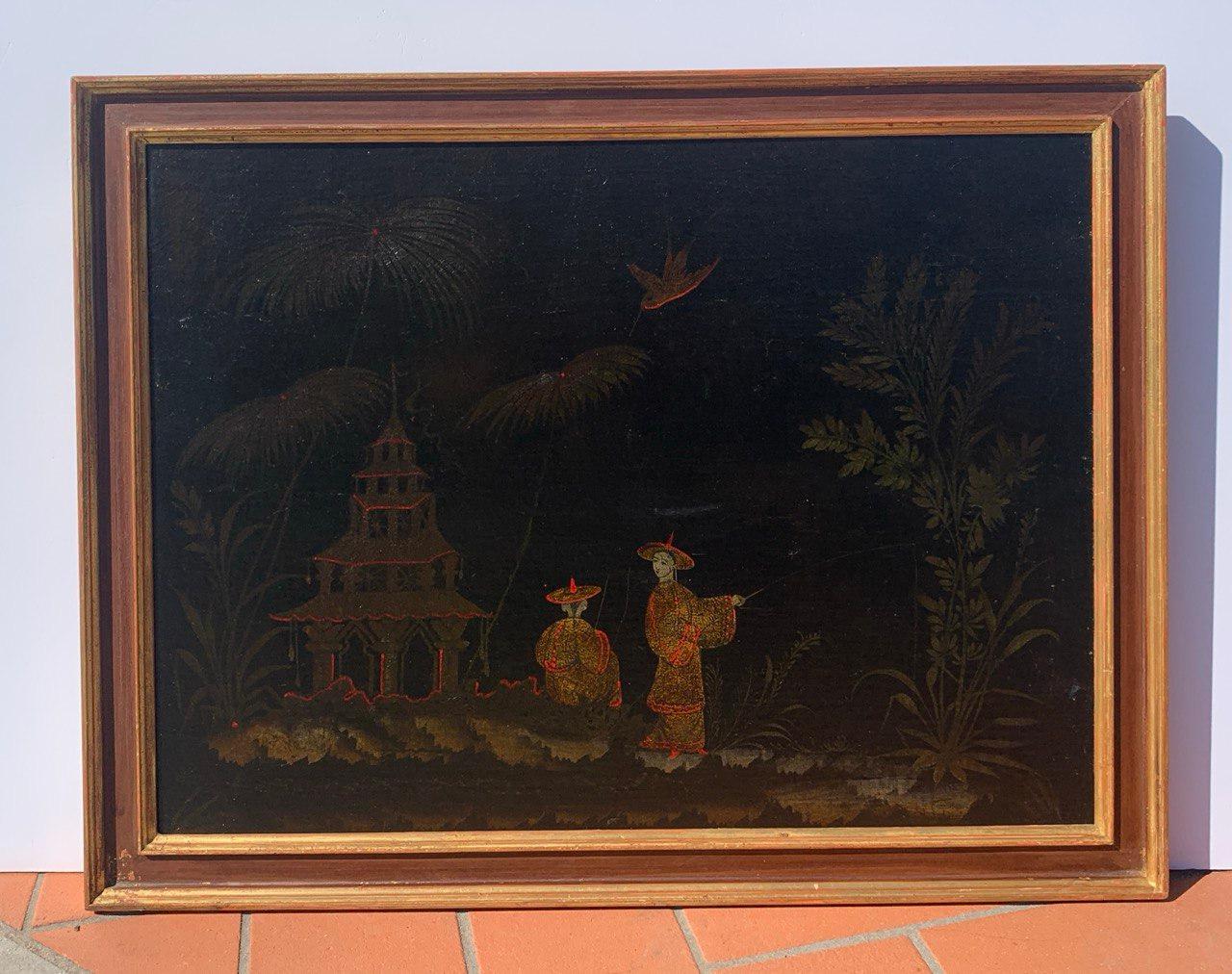 Peintre chinois ancien - peinture de figures du XVIIIe siècle - Paysage Pagode - Rococo Painting par Unknown