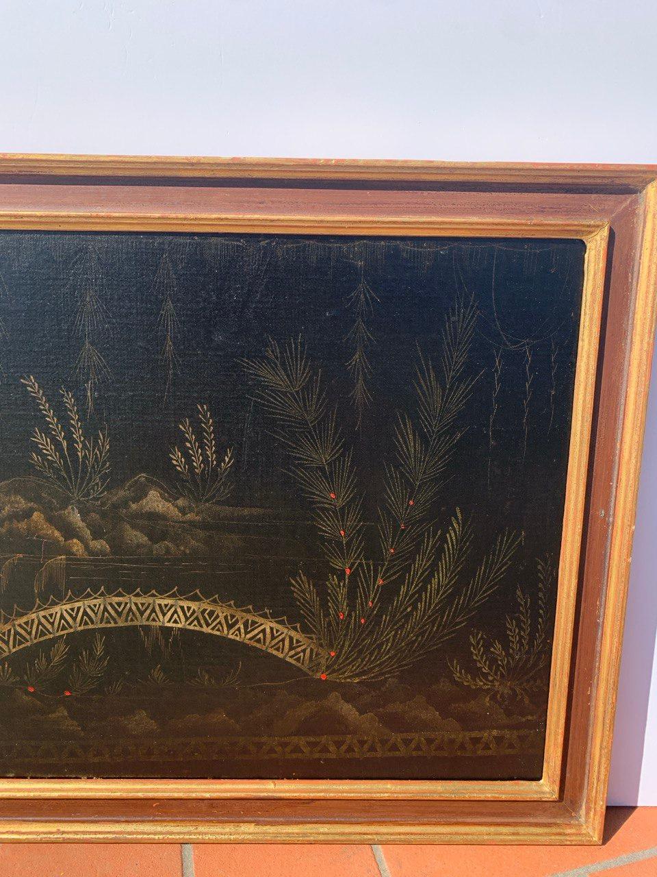 Peintre chinois ancien - peinture de figures du XVIIIe siècle - Paysage Pagode - Noir Landscape Painting par Unknown