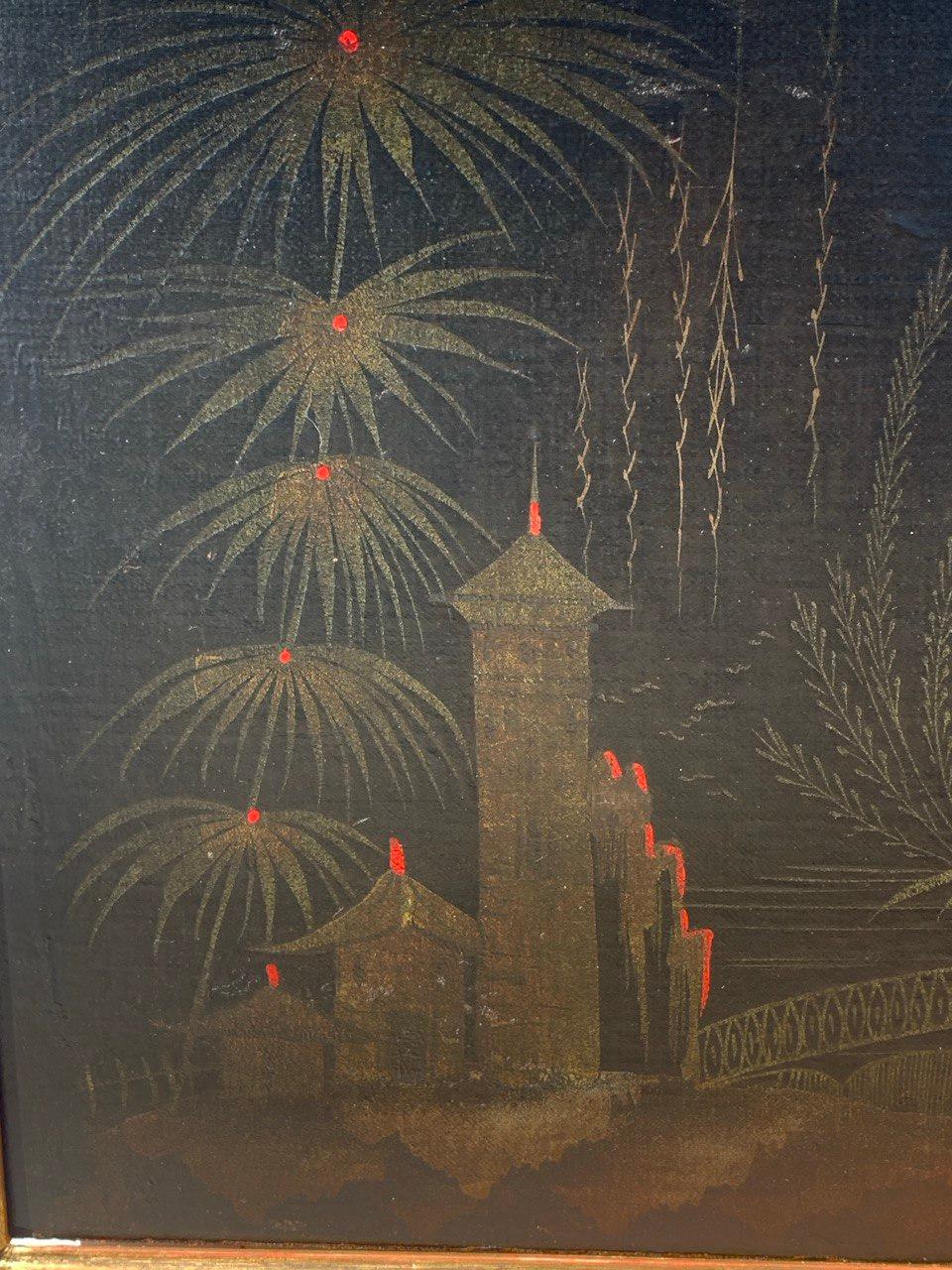 Antiker chinesischer Maler – Figurenmalerei des 18. Jahrhunderts – Landschafts Pagode (Schwarz), Landscape Painting, von Unknown