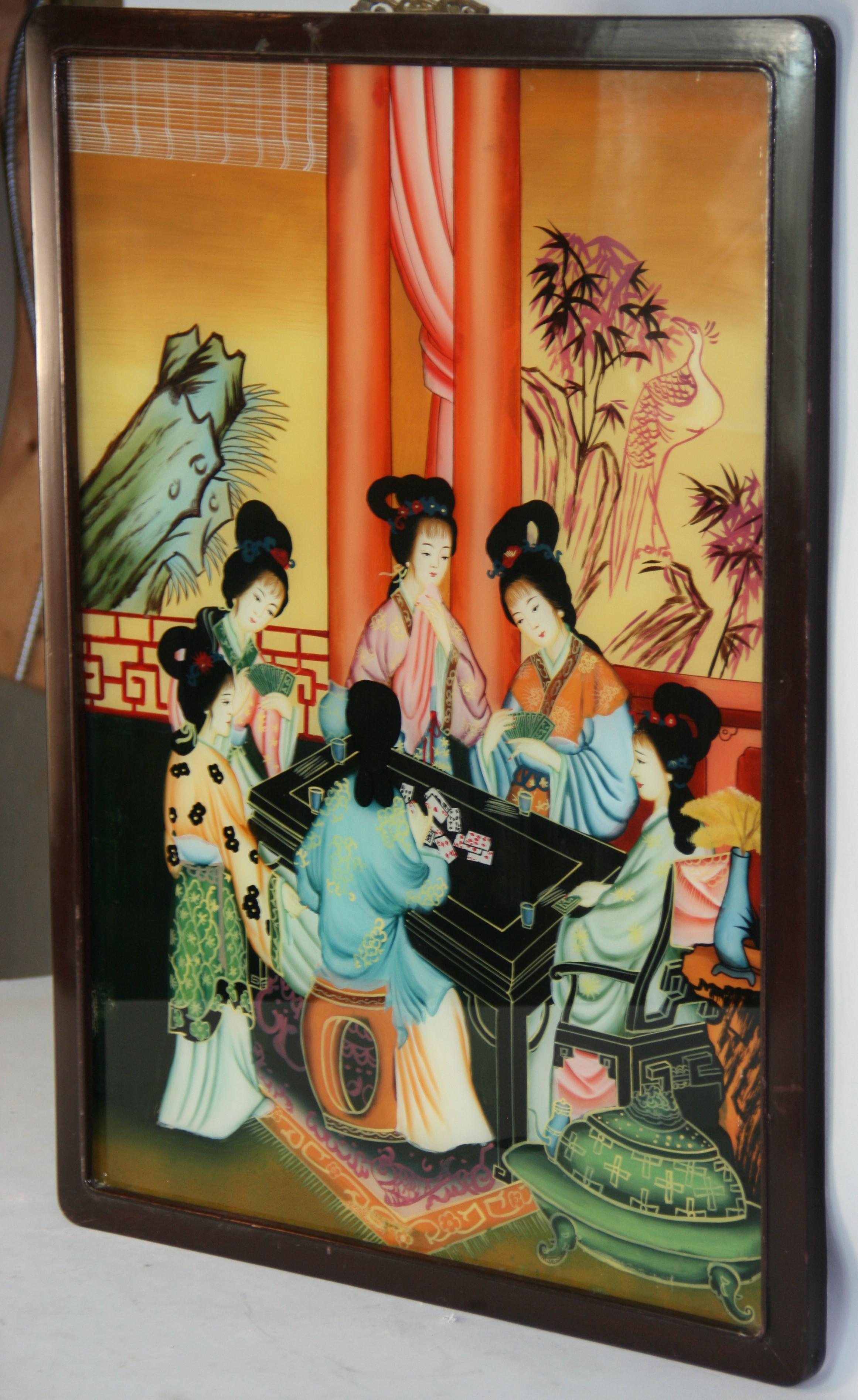 Antique Chinese Reverse Painting on Glass 1920's For Sale 11