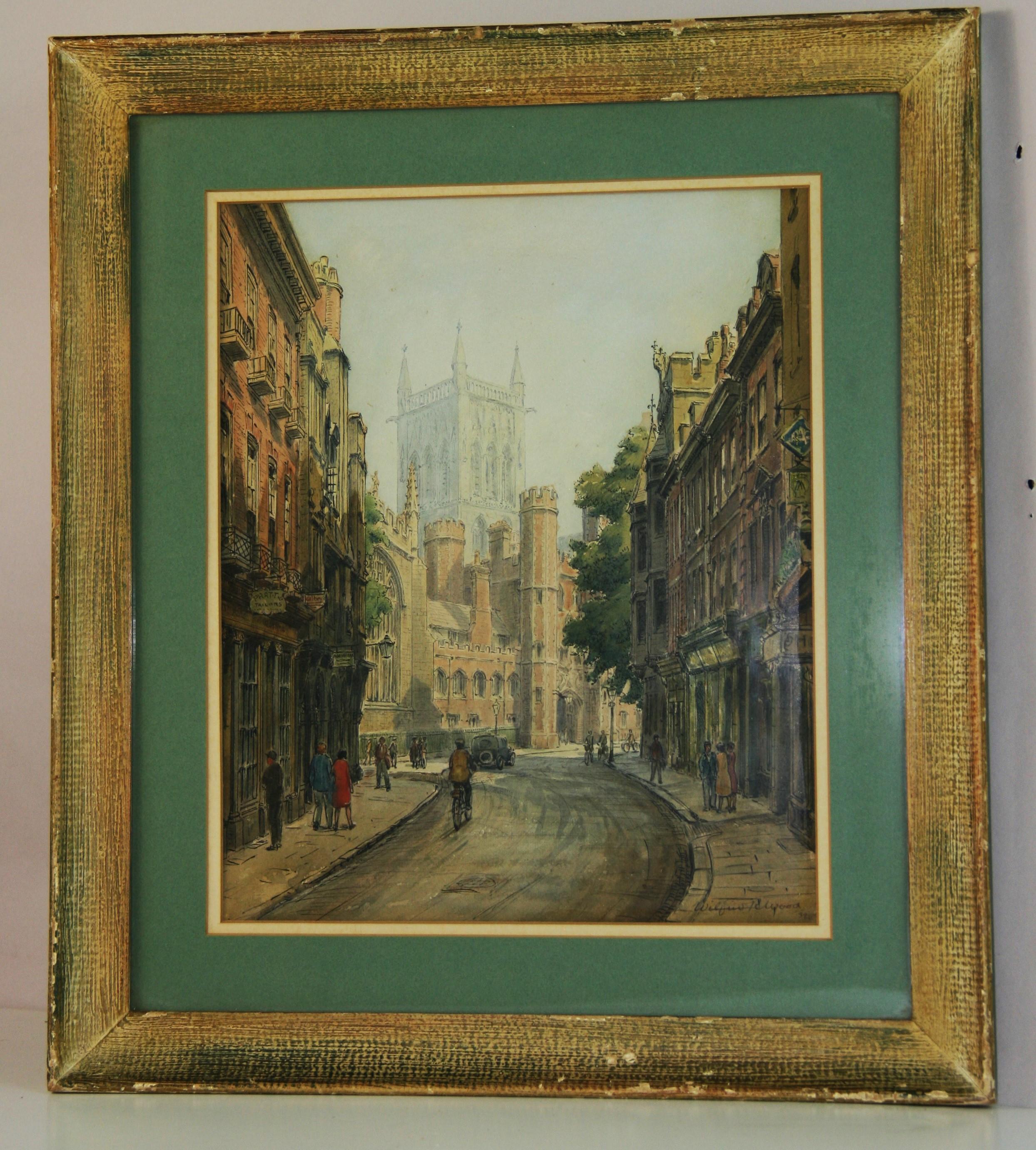 Vista antigua de la ciudad St John St Cambridge Inglaterra 1932 - Painting de Unknown