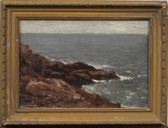 Antique Coastal Hudson River School Framed Seascape Original Oil Painting