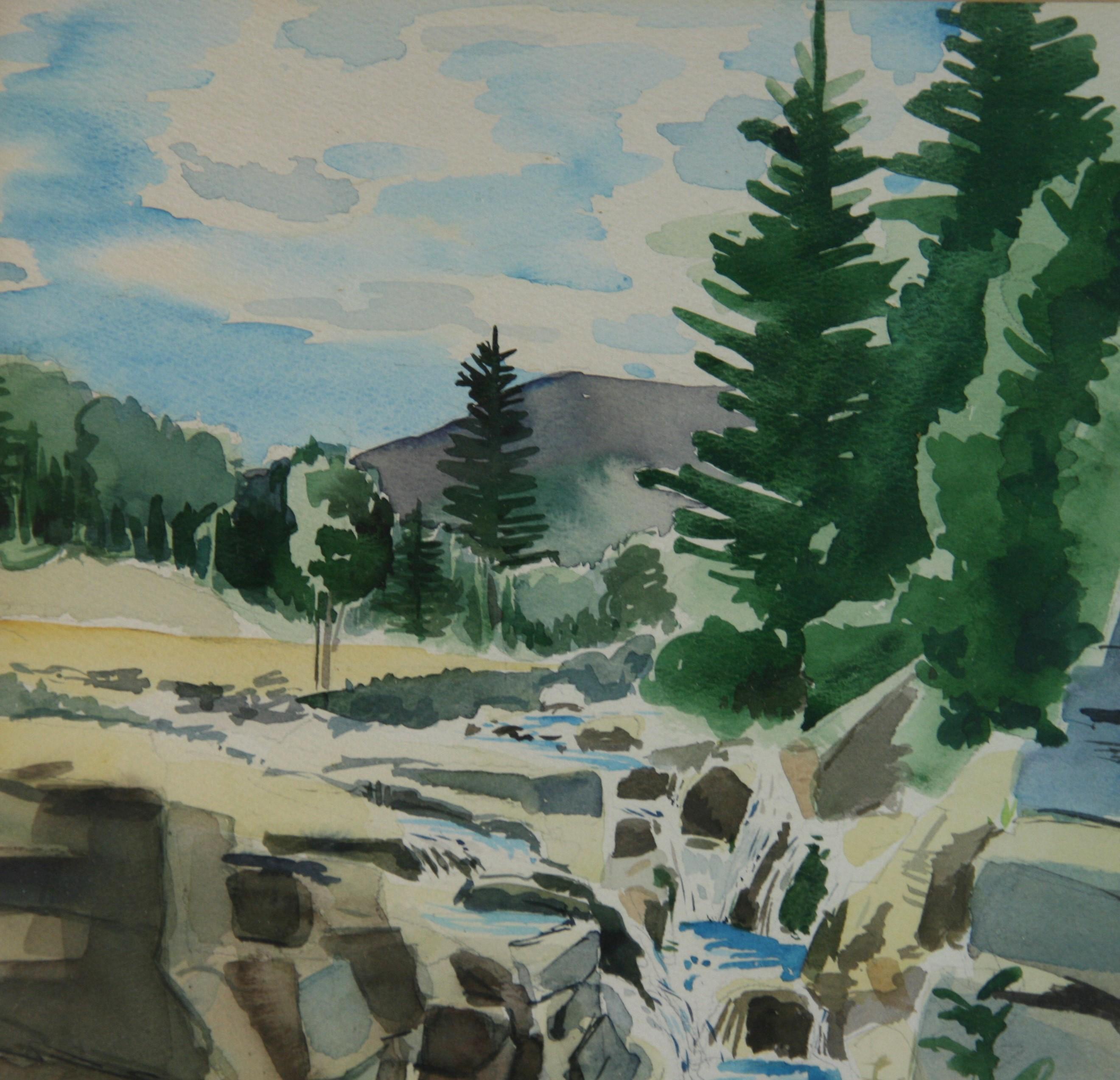 Ancien paysage aquatique surplombant signé Freeman 61 en vente 1