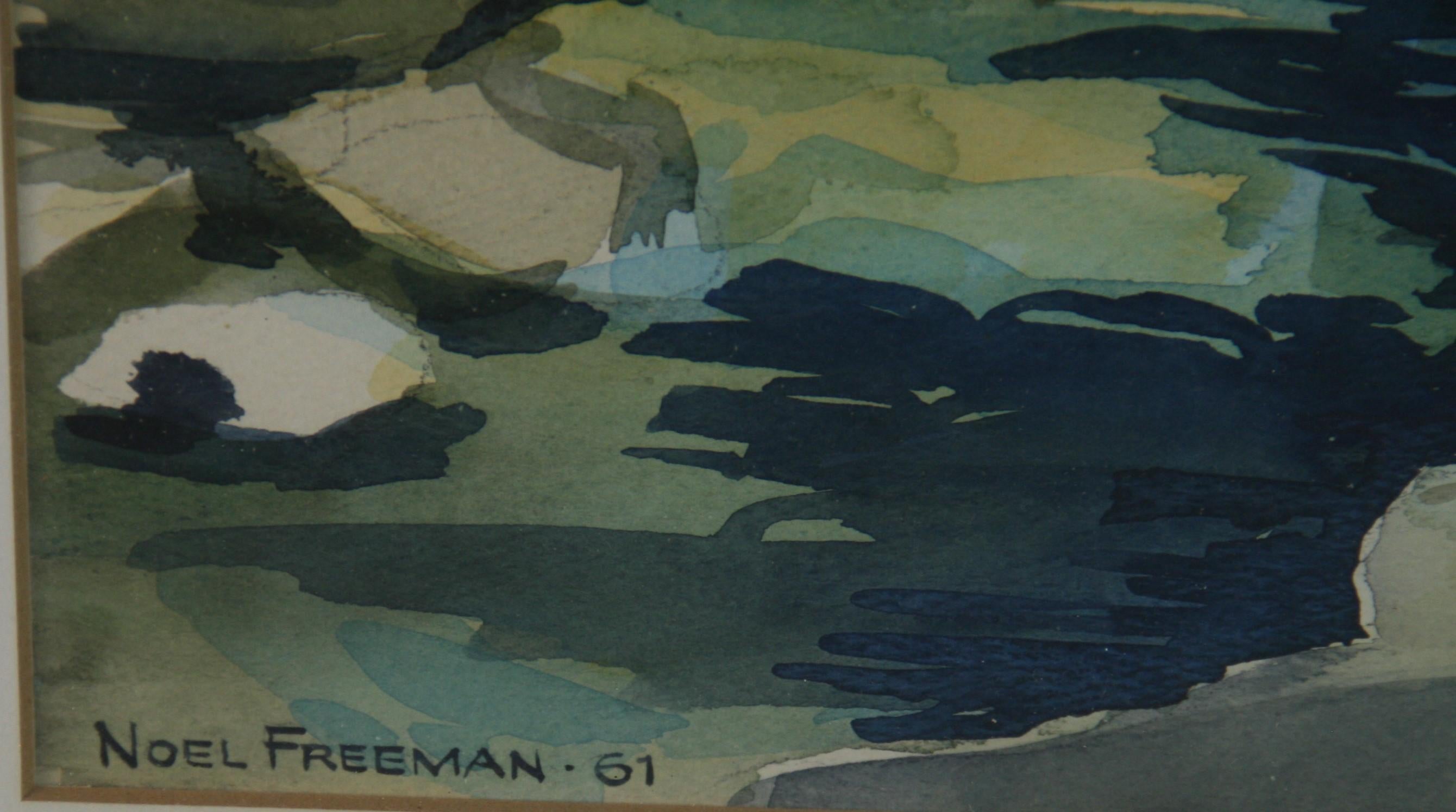Ancien paysage aquatique surplombant signé Freeman 61 en vente 3
